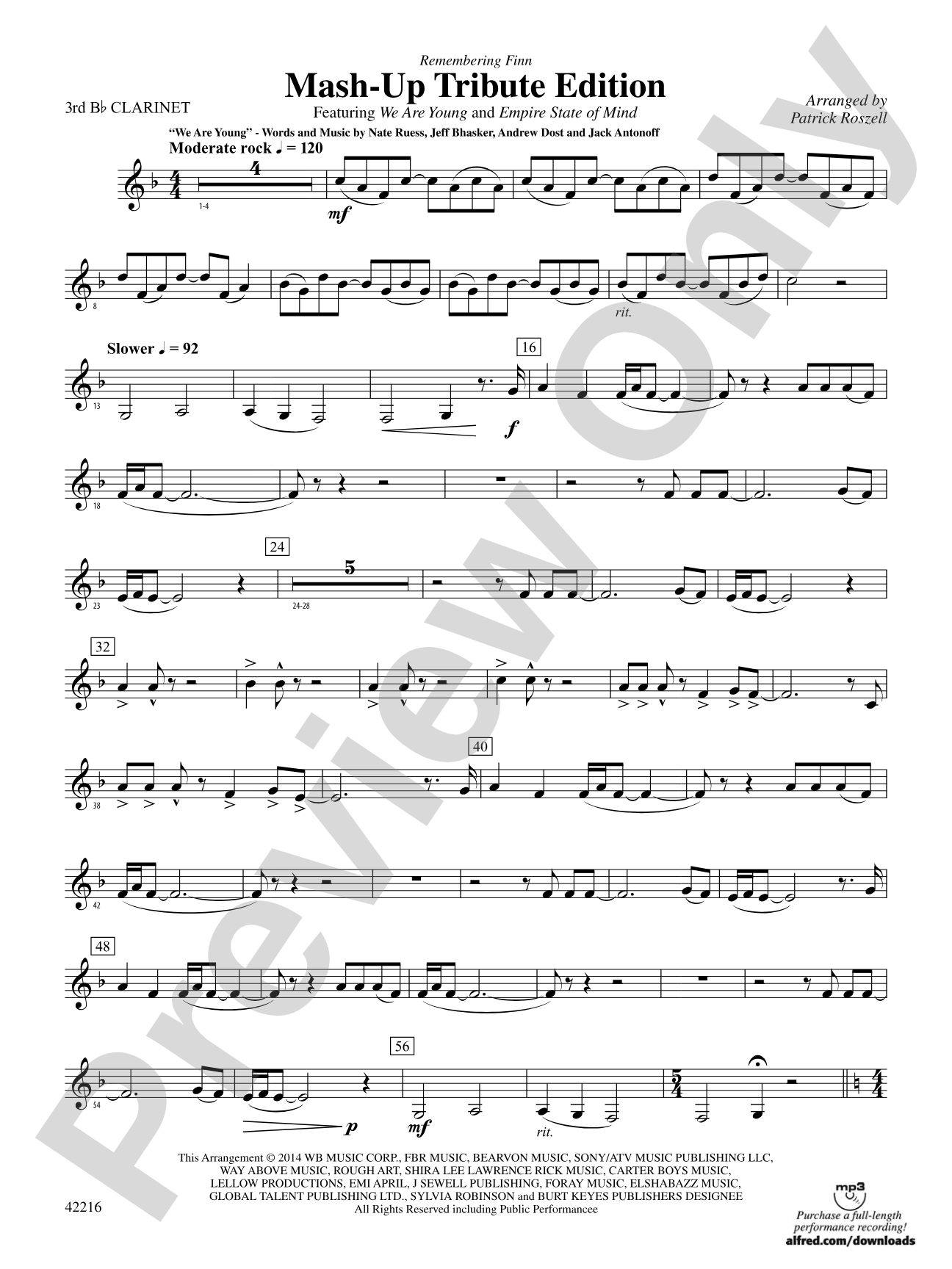 Mash-Up---Tribute Edition (Remembering Finn) (as featured on Glee): 3rd B-flat Clarinet