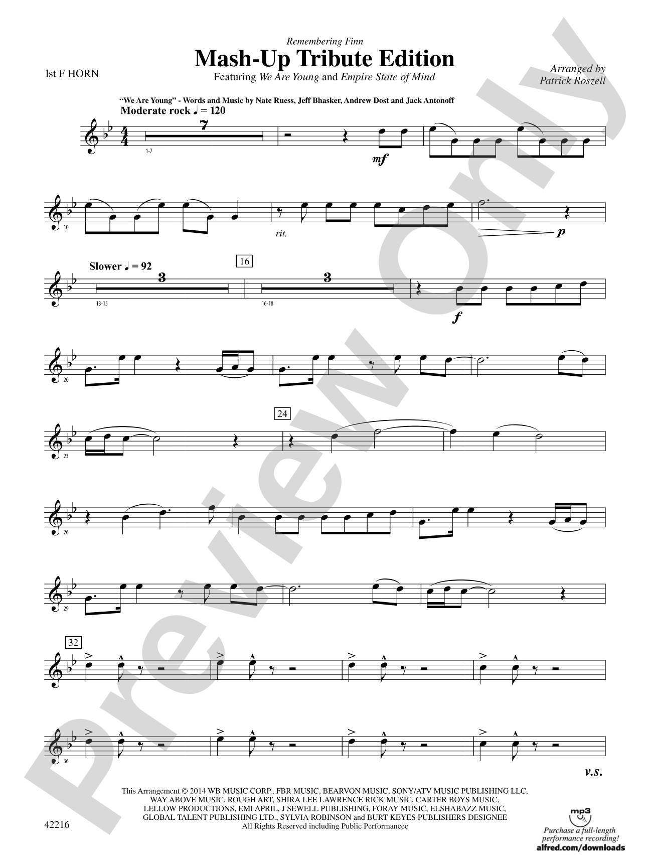 Mash-Up---Tribute Edition (Remembering Finn) (as featured on Glee): 1st F Horn