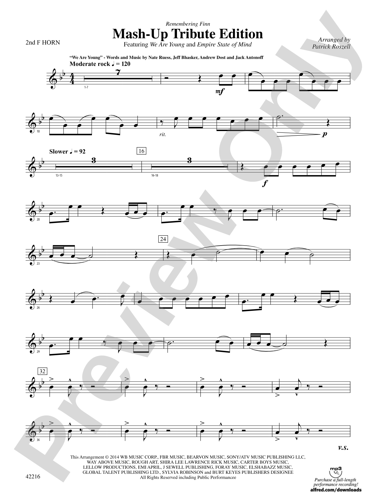 Mash-Up---Tribute Edition (Remembering Finn) (as featured on Glee): 2nd F Horn