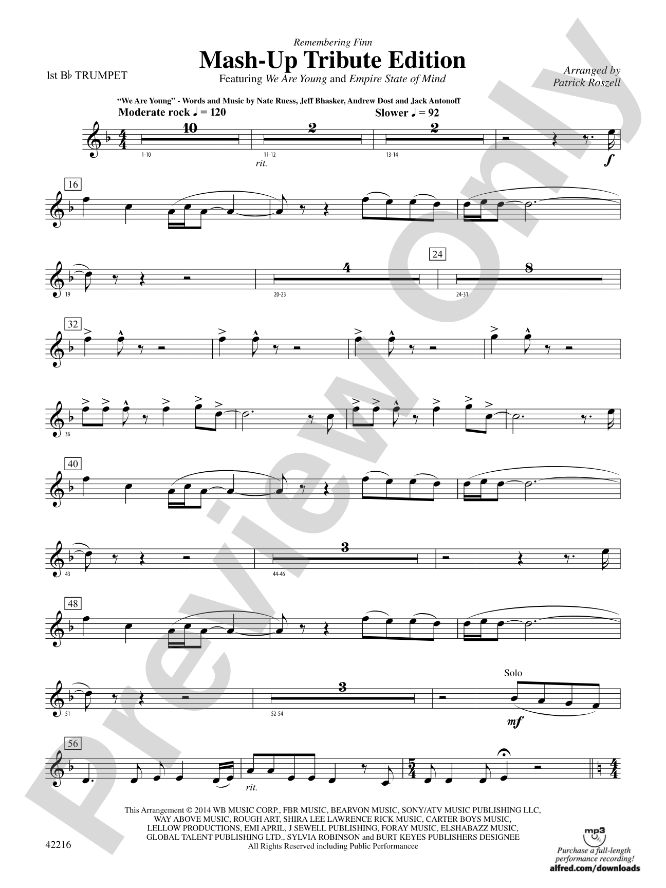 Mash-Up---Tribute Edition (Remembering Finn) (as featured on Glee): 1st B-flat Trumpet