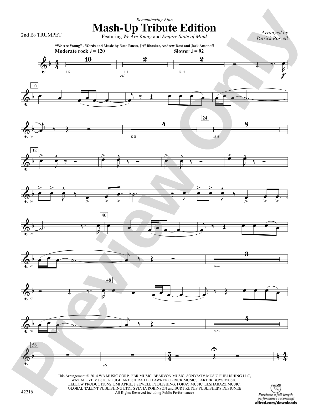 Mash-Up---Tribute Edition (Remembering Finn) (as featured on Glee): 2nd B-flat Trumpet