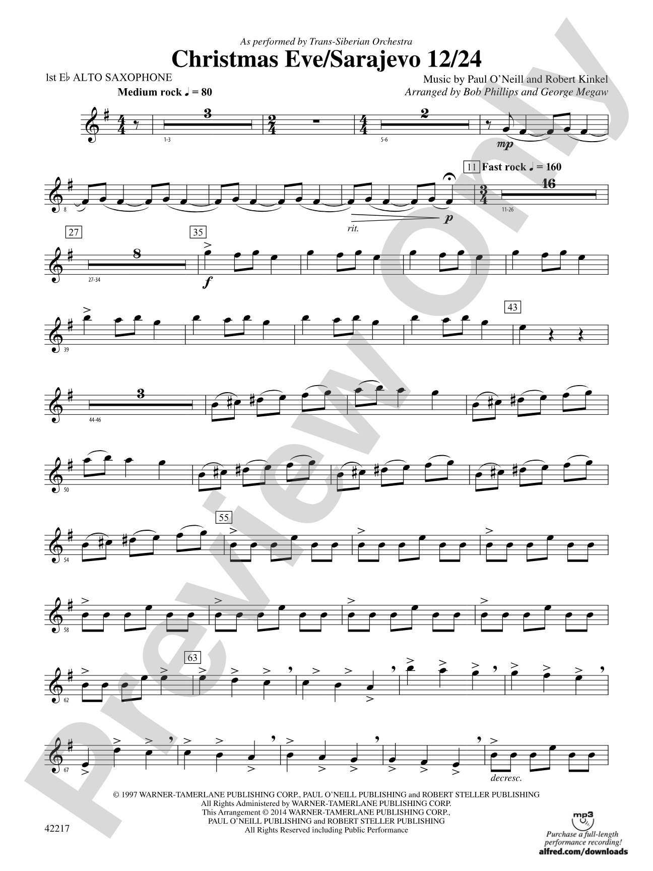 Christmas Eve/Sarajevo 12/24: E-flat Alto Saxophone