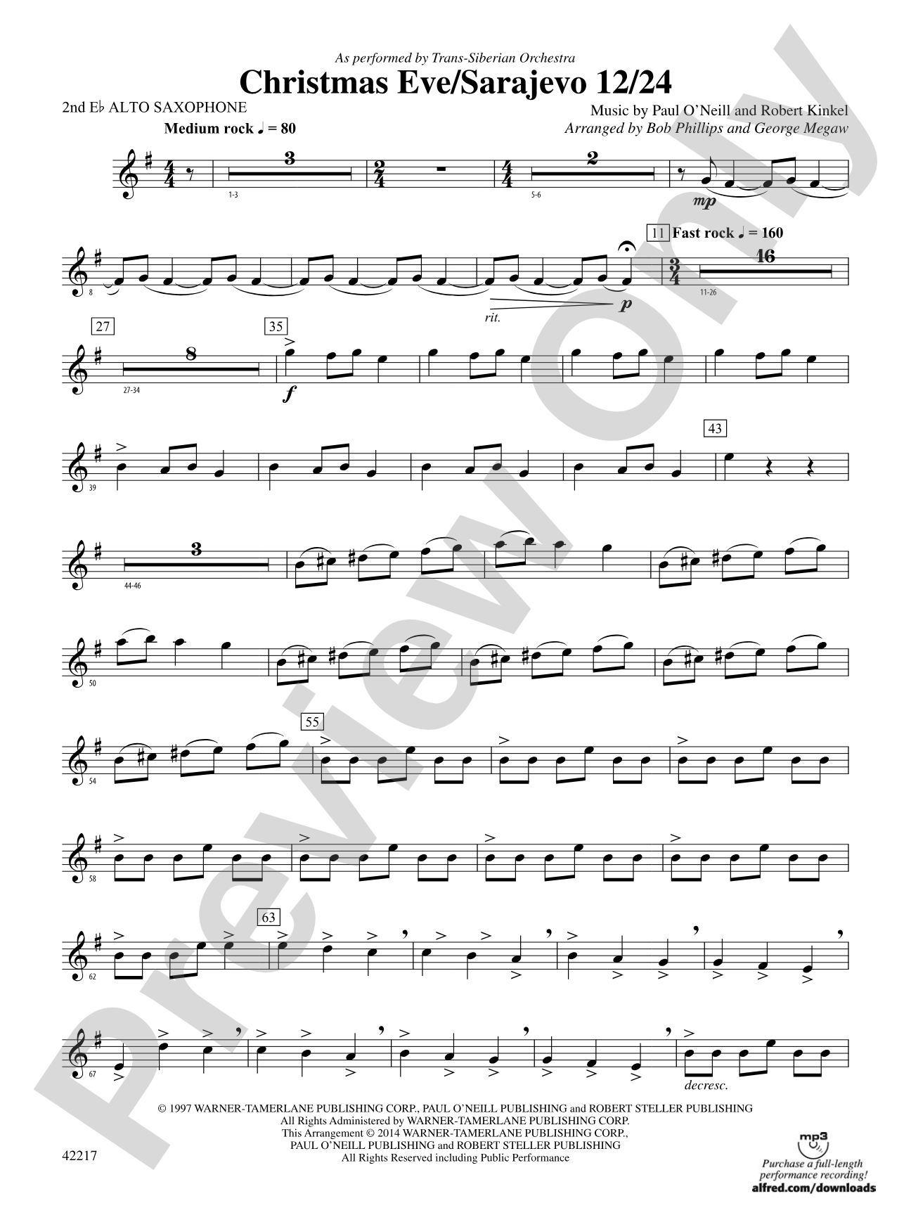 Christmas Eve/Sarajevo 12/24: 2nd E-flat Alto Saxophone