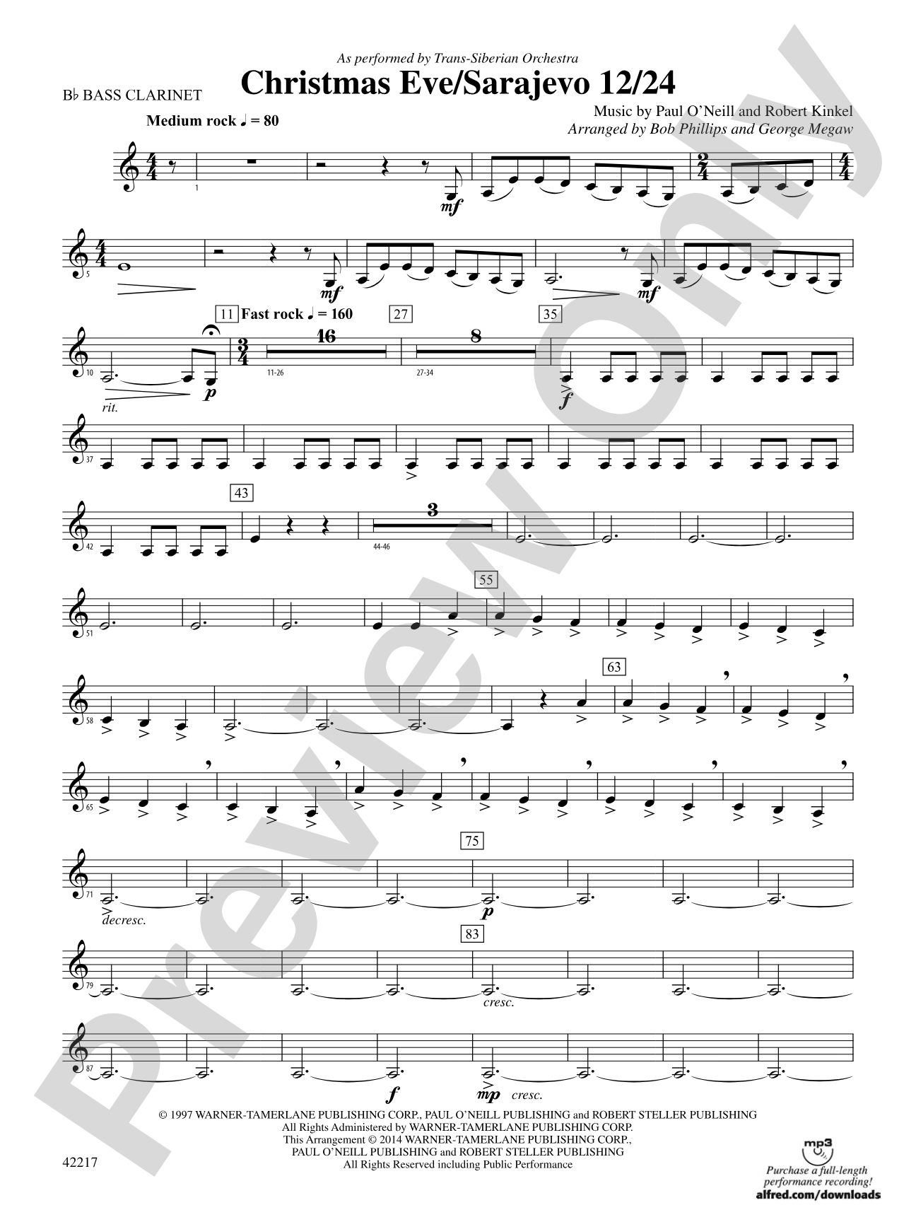 Christmas Eve/Sarajevo 12/24: B-flat Bass Clarinet