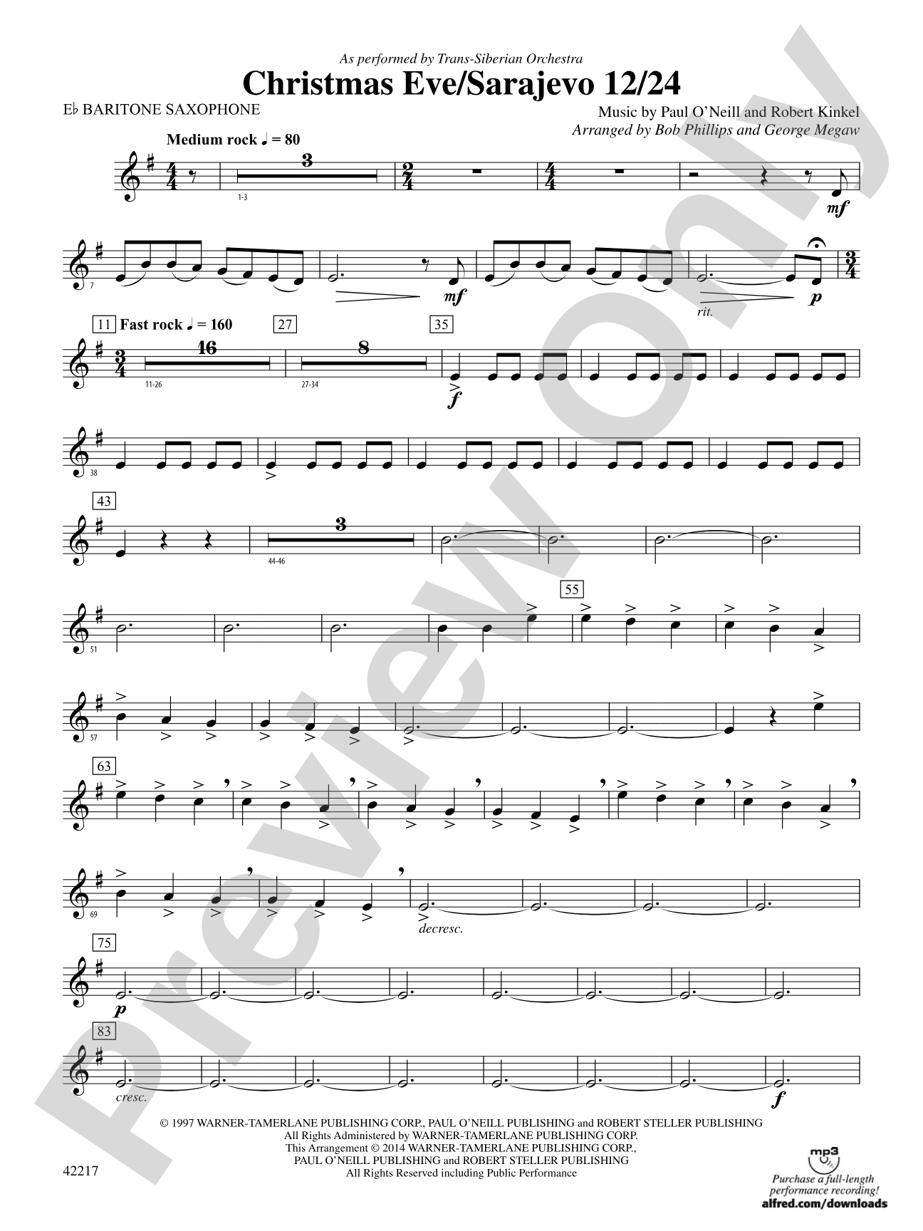 Christmas Eve/Sarajevo 12/24: E-flat Baritone Saxophone