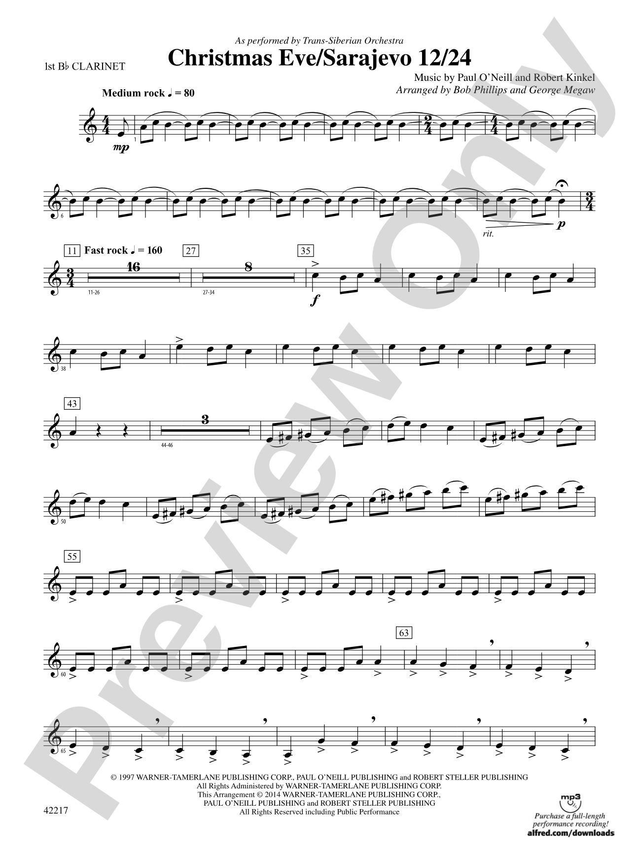 Christmas Eve/Sarajevo 12/24: 1st B-flat Clarinet