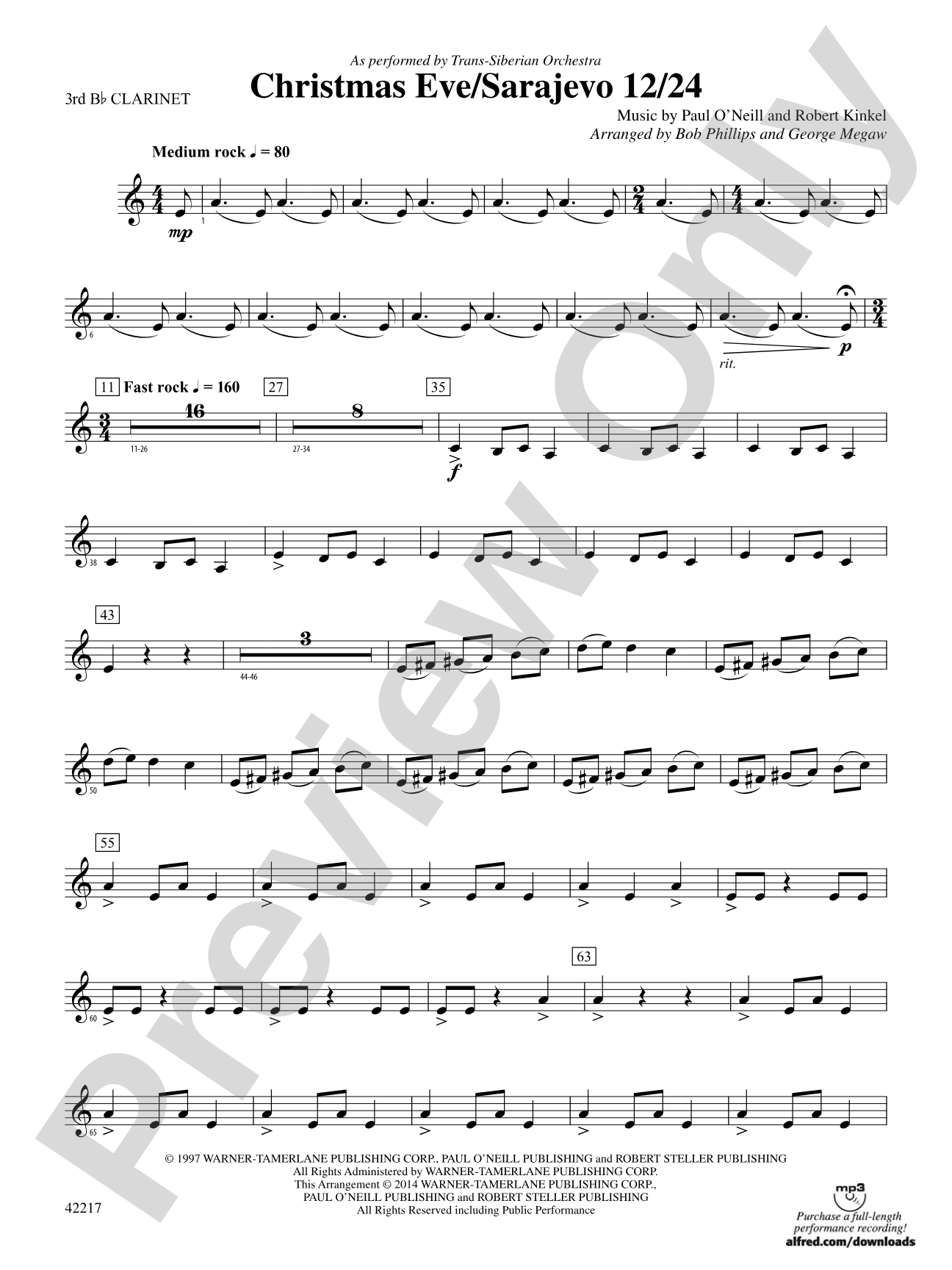 Christmas Eve/Sarajevo 12/24: 3rd B-flat Clarinet