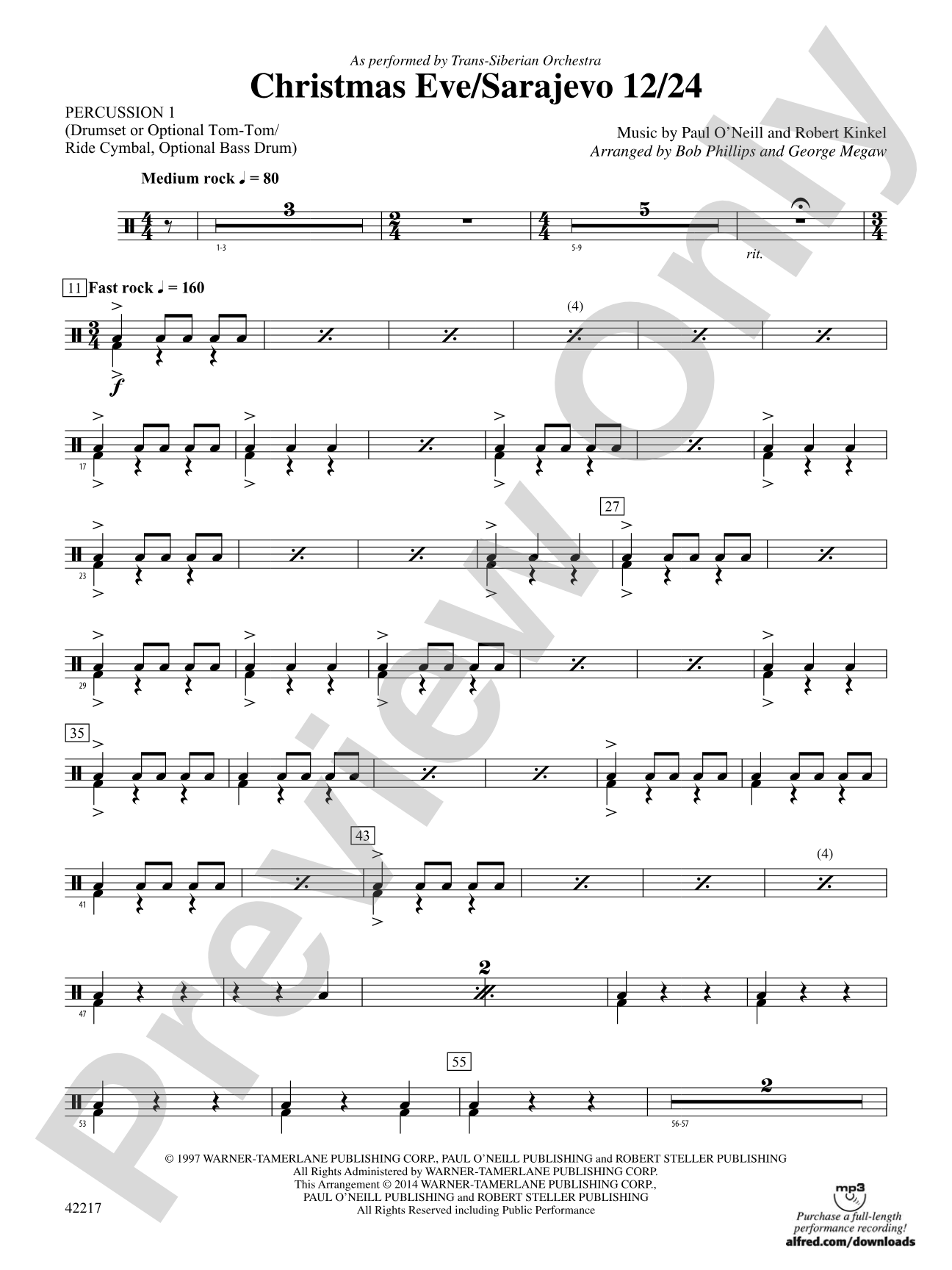 Christmas Eve/Sarajevo 12/24: 1st Percussion