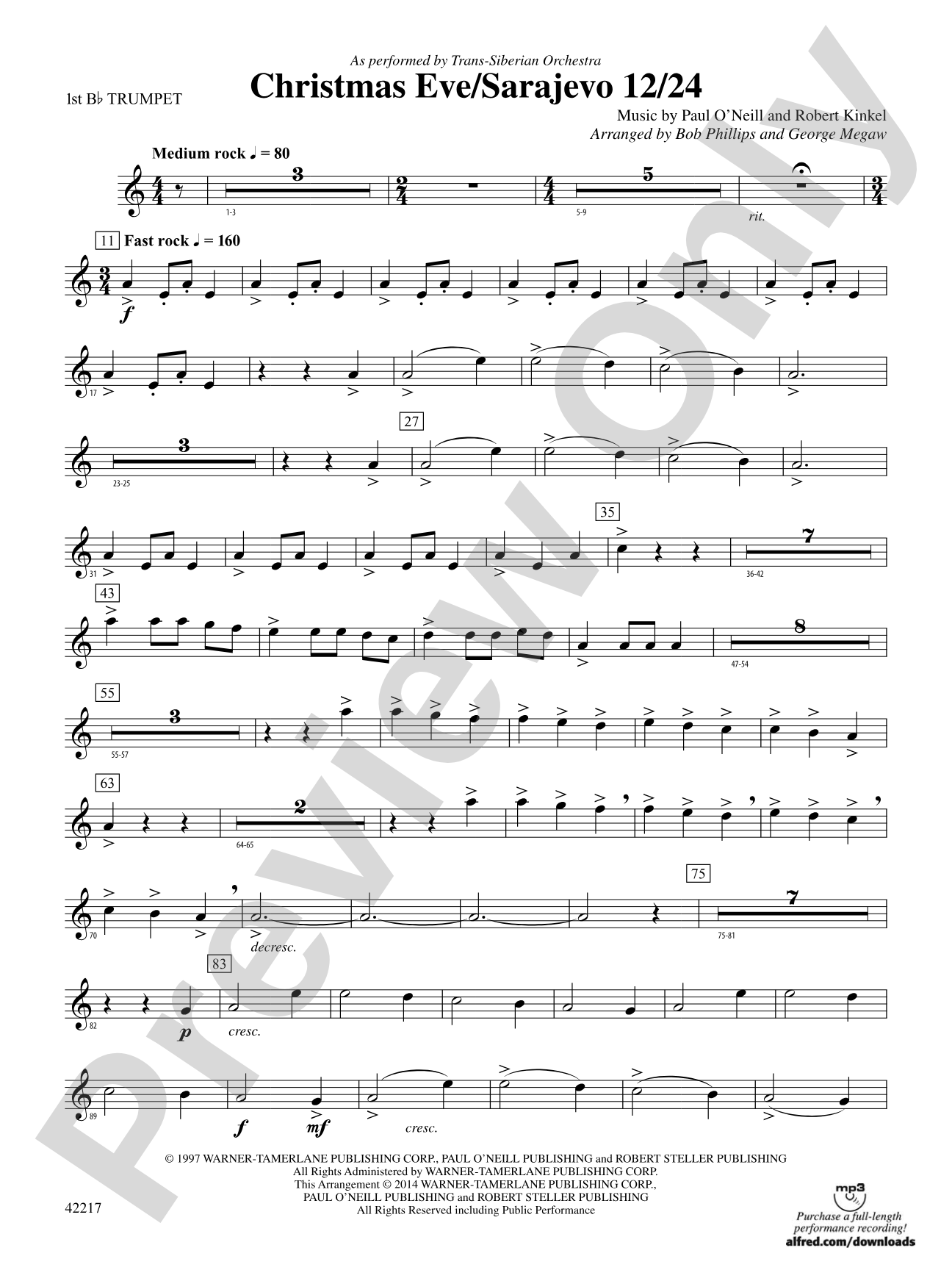 Christmas Eve/Sarajevo 12/24: 1st B-flat Trumpet