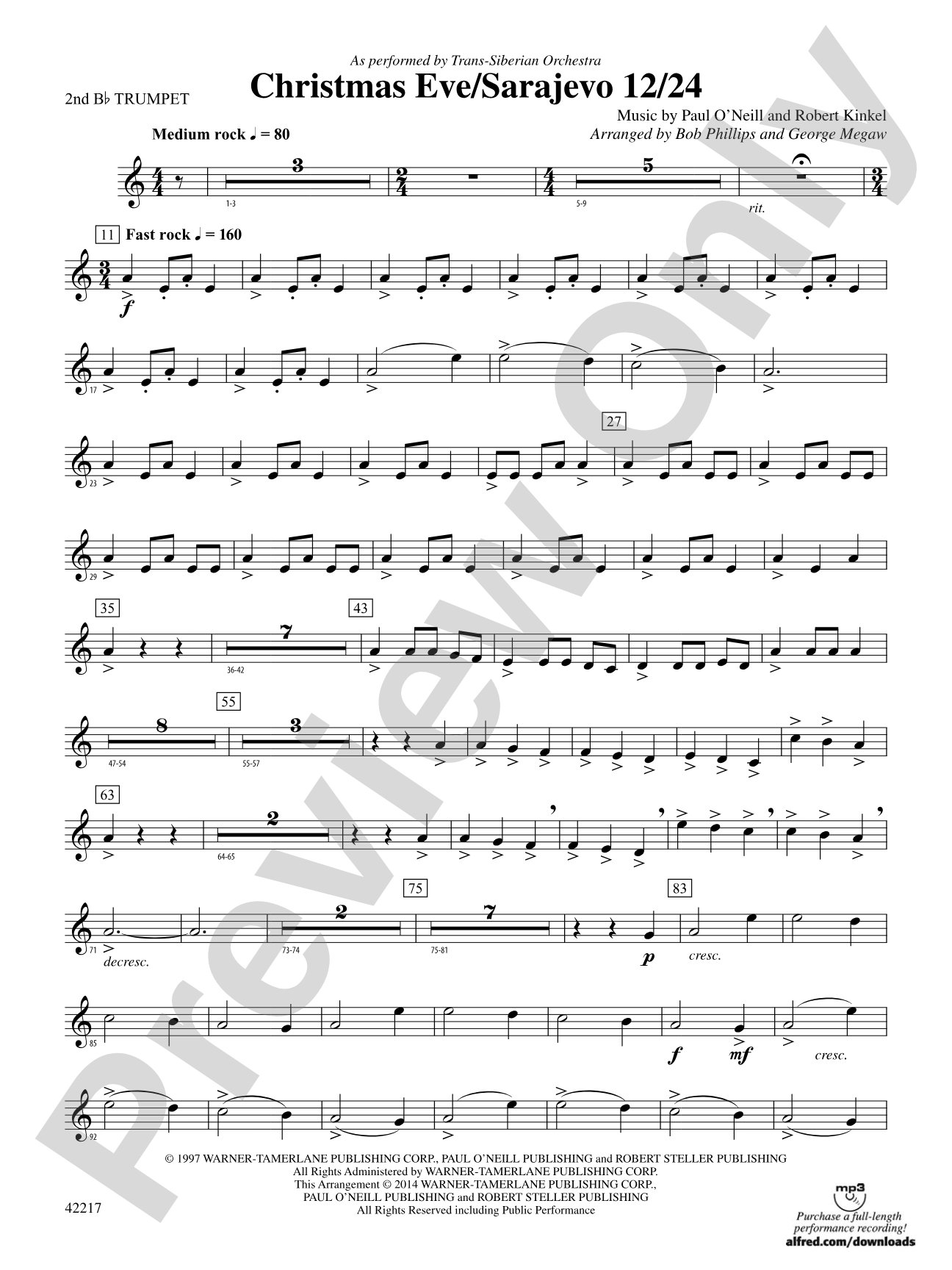 Christmas Eve/Sarajevo 12/24: 2nd B-flat Trumpet