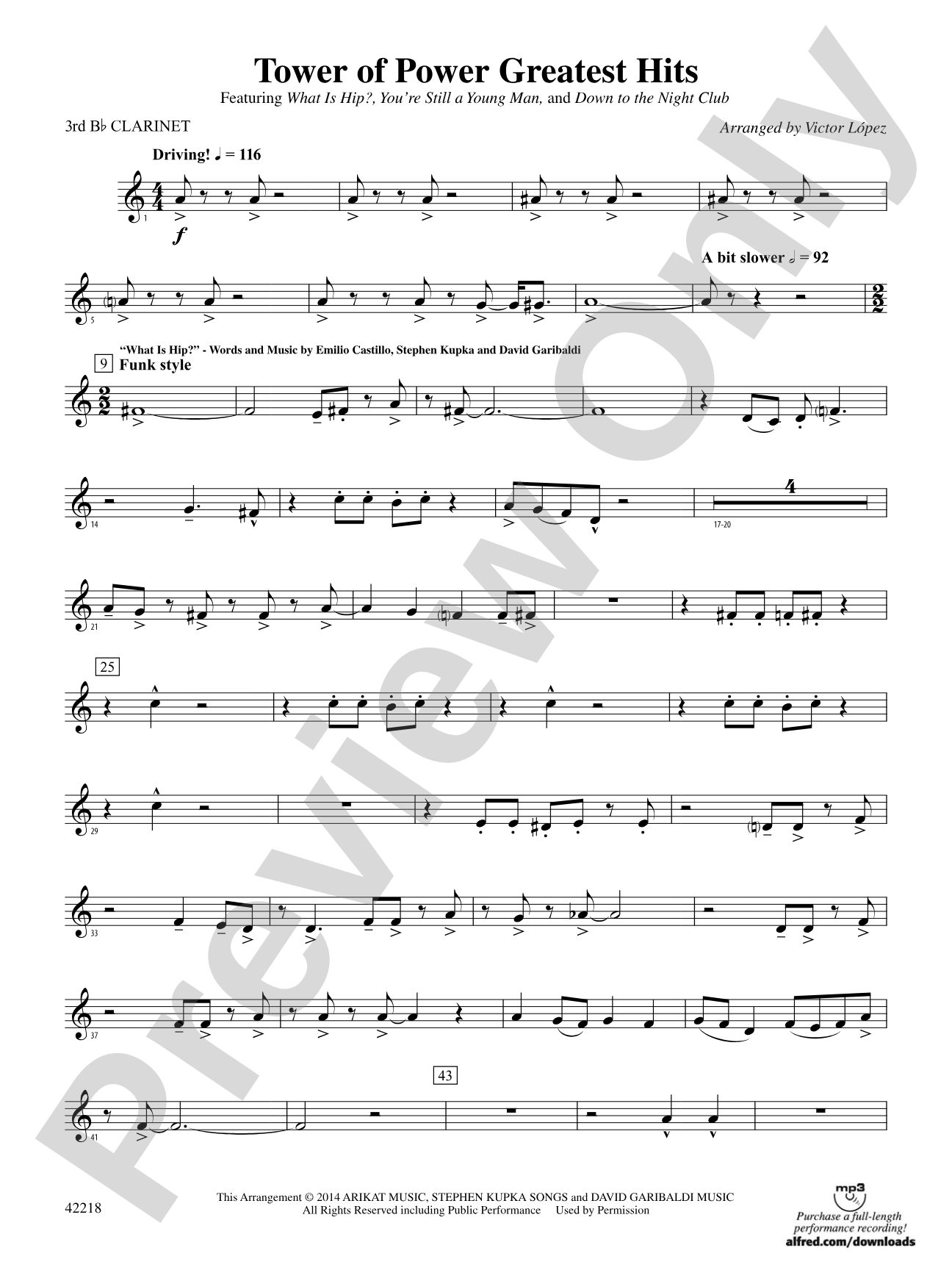 Tower of Power Greatest Hits: 3rd B-flat Clarinet