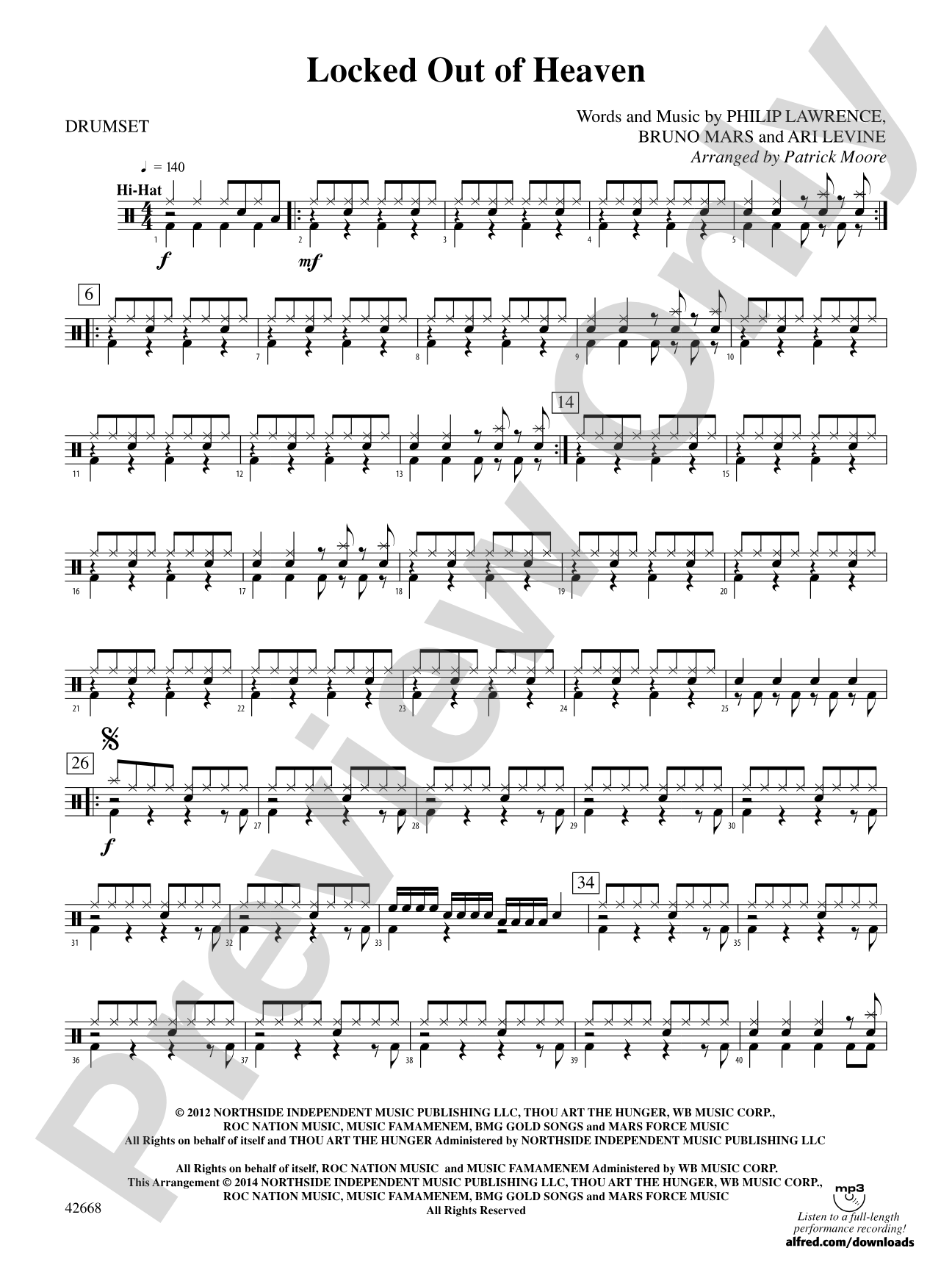 Locked Out of Heaven: Drums