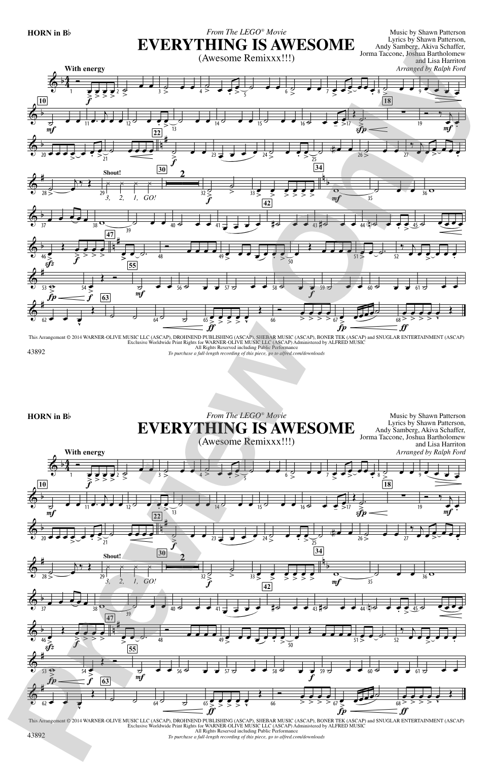 Everything Is Awesome (from The Lego® Movie): Horn in B flat