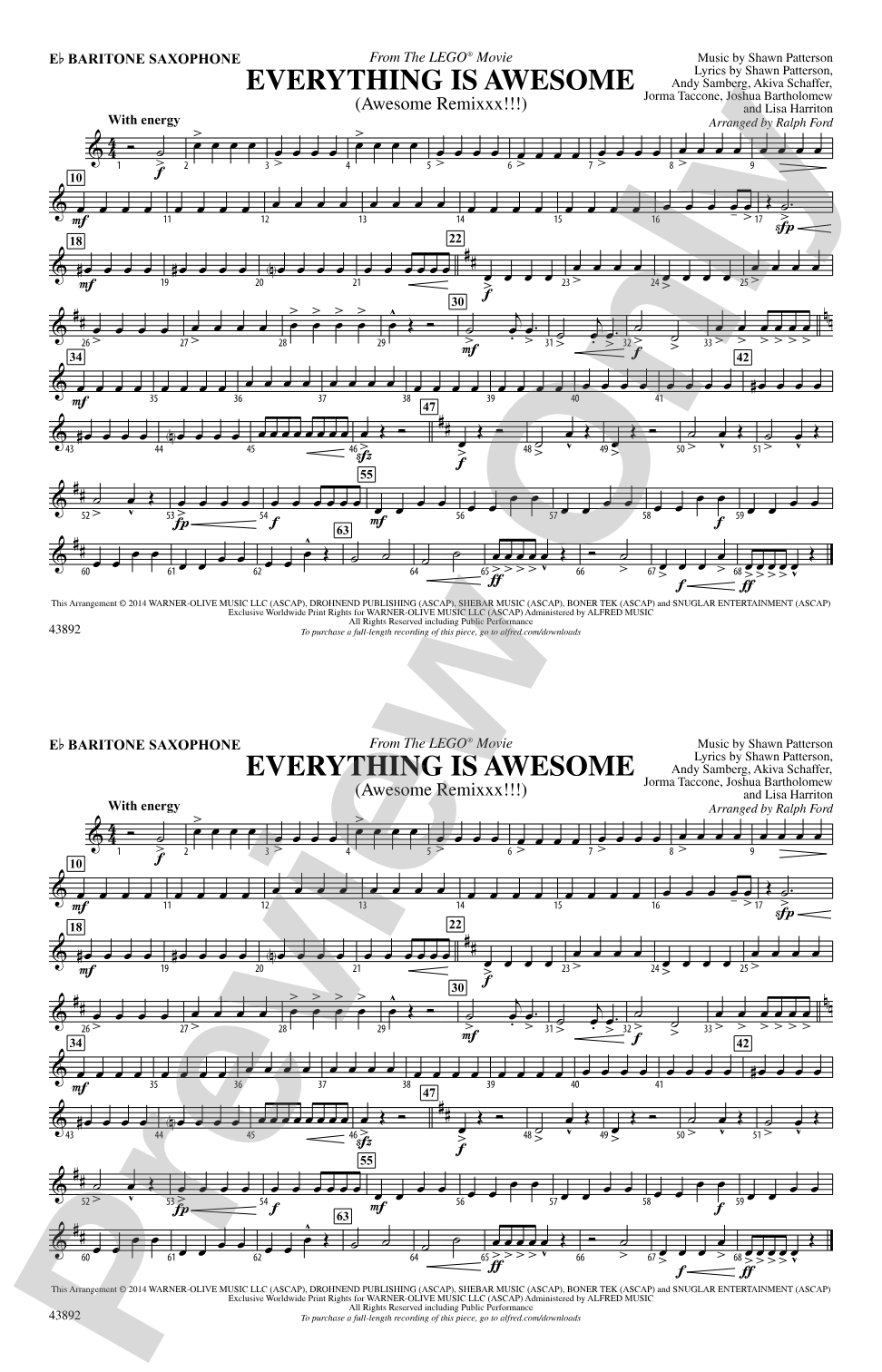 Everything Is Awesome (from The Lego® Movie): E-flat Baritone Saxophone