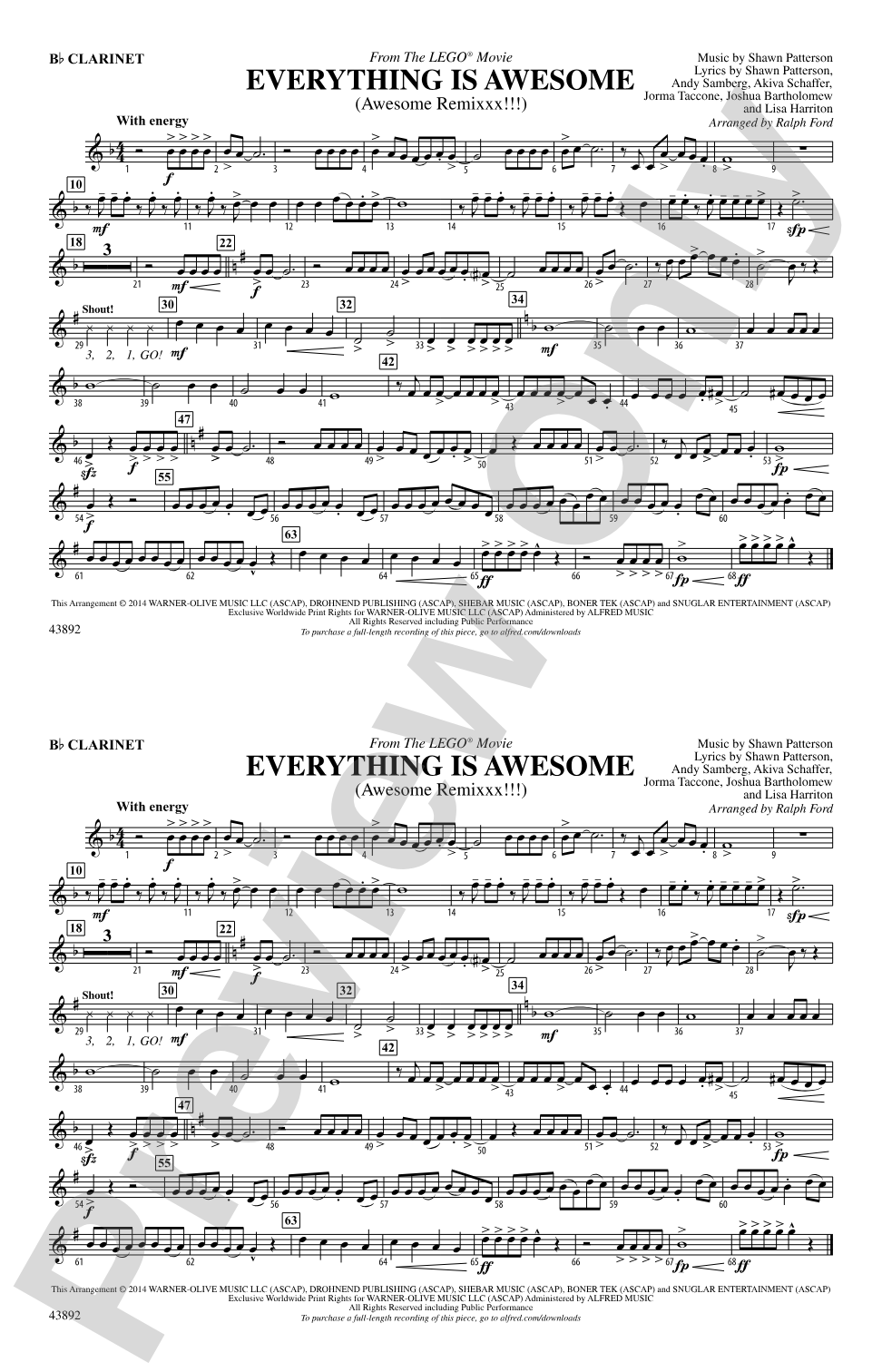 Everything Is Awesome (from The Lego® Movie): 1st B-flat Clarinet
