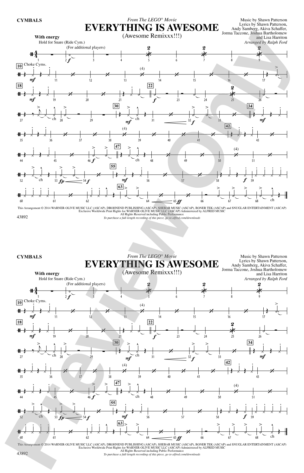 Everything Is Awesome (from The Lego® Movie): Cymbals