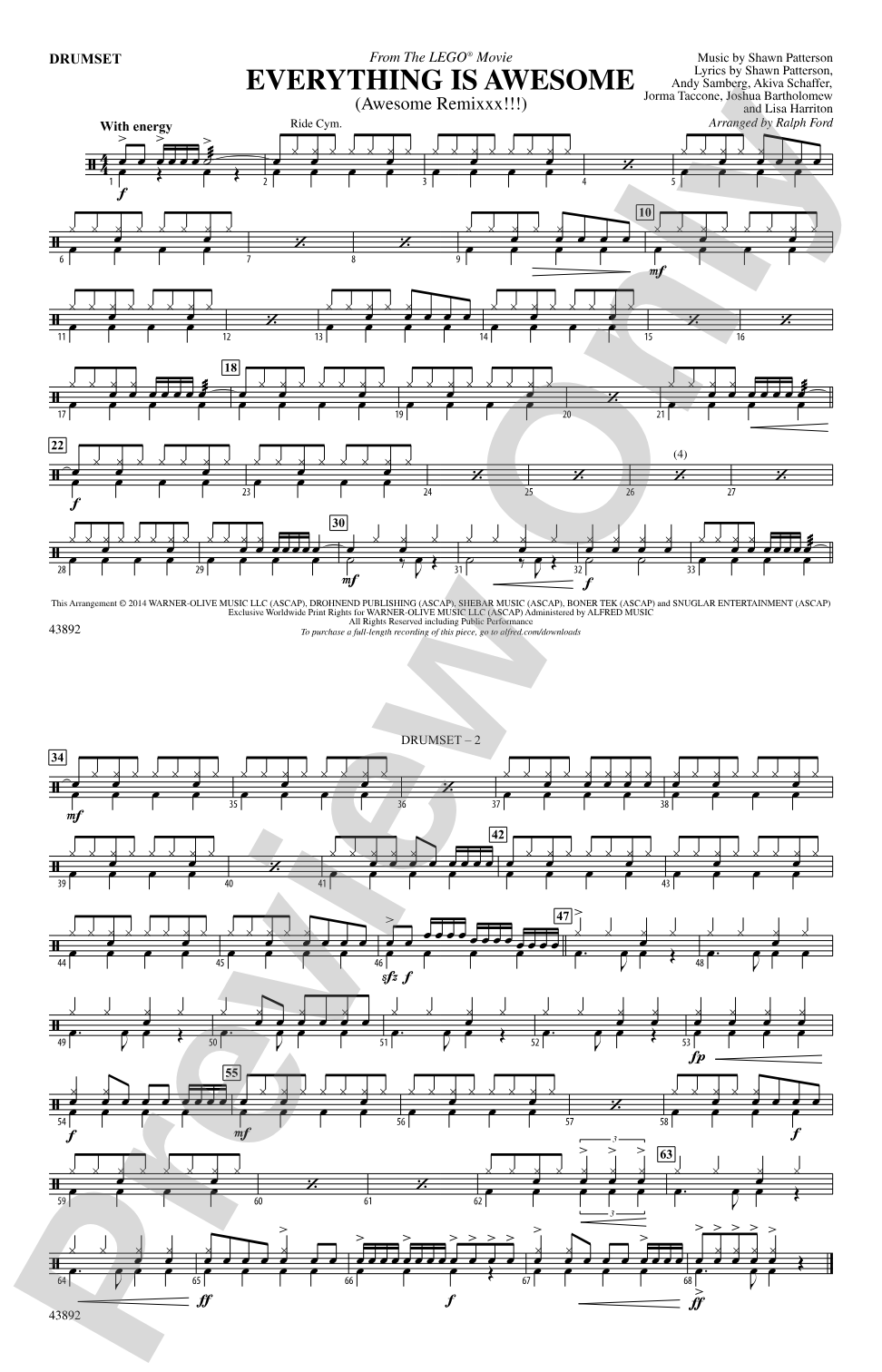 Everything Is Awesome (from The Lego® Movie): Drums