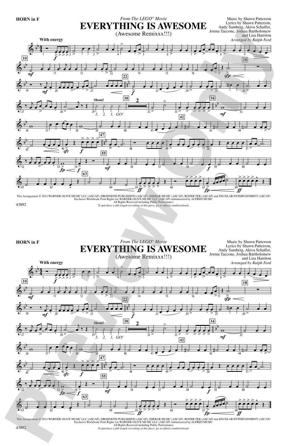 Everything Is Awesome (from The Lego® Movie): 1st F Horn