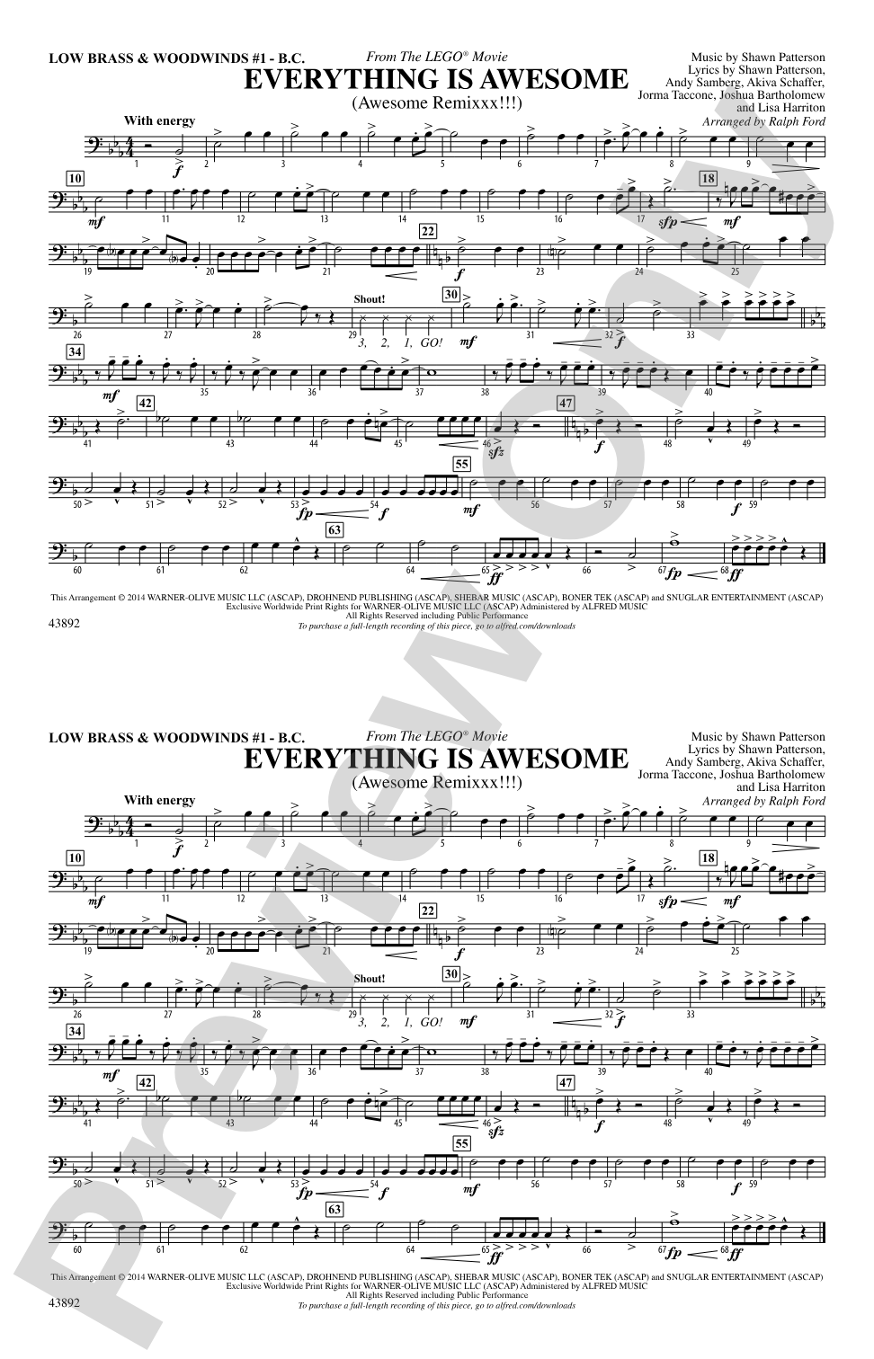 Everything Is Awesome (from The Lego® Movie): Low Brass & Woodwinds #1 - Bass Clef
