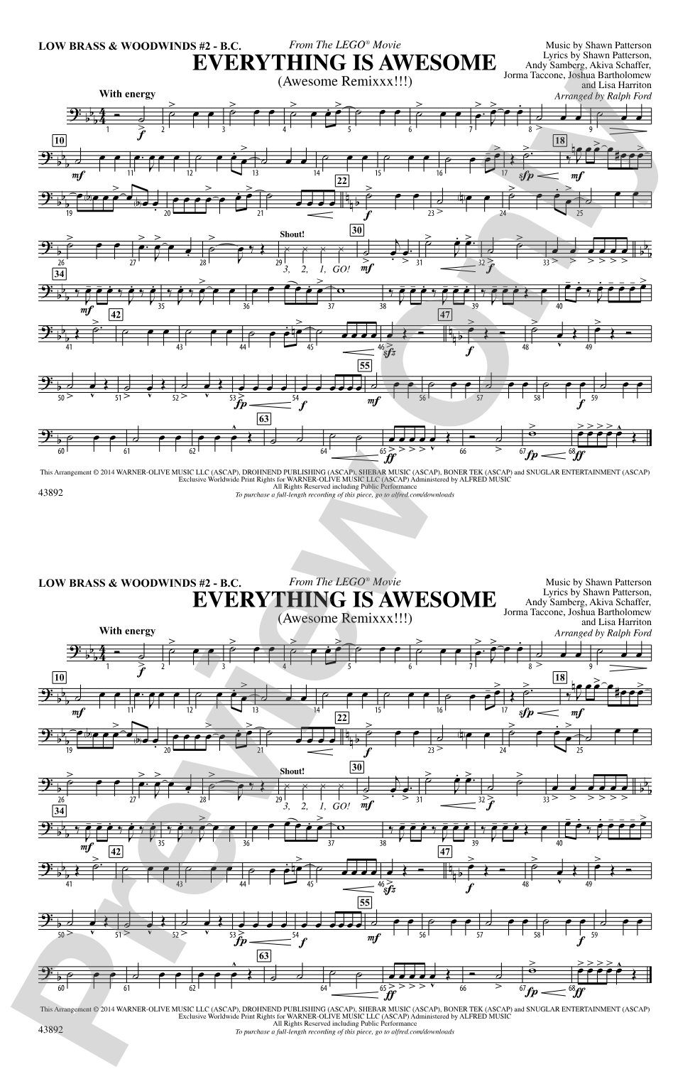 Everything Is Awesome (from The Lego® Movie): Low Brass & Woodwinds #2 - Bass Clef