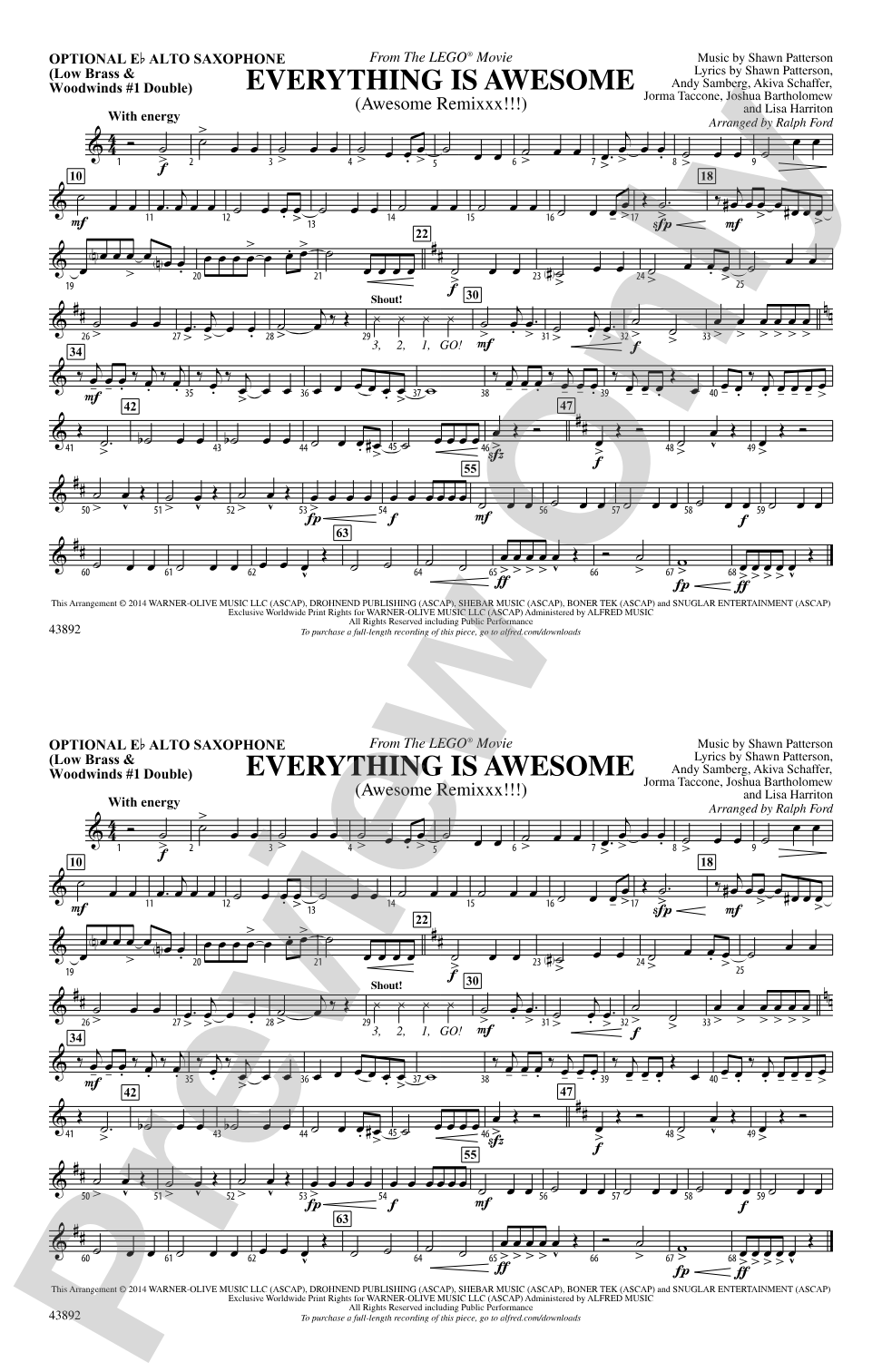 Everything Is Awesome (from The Lego® Movie): Optional Alto Sax