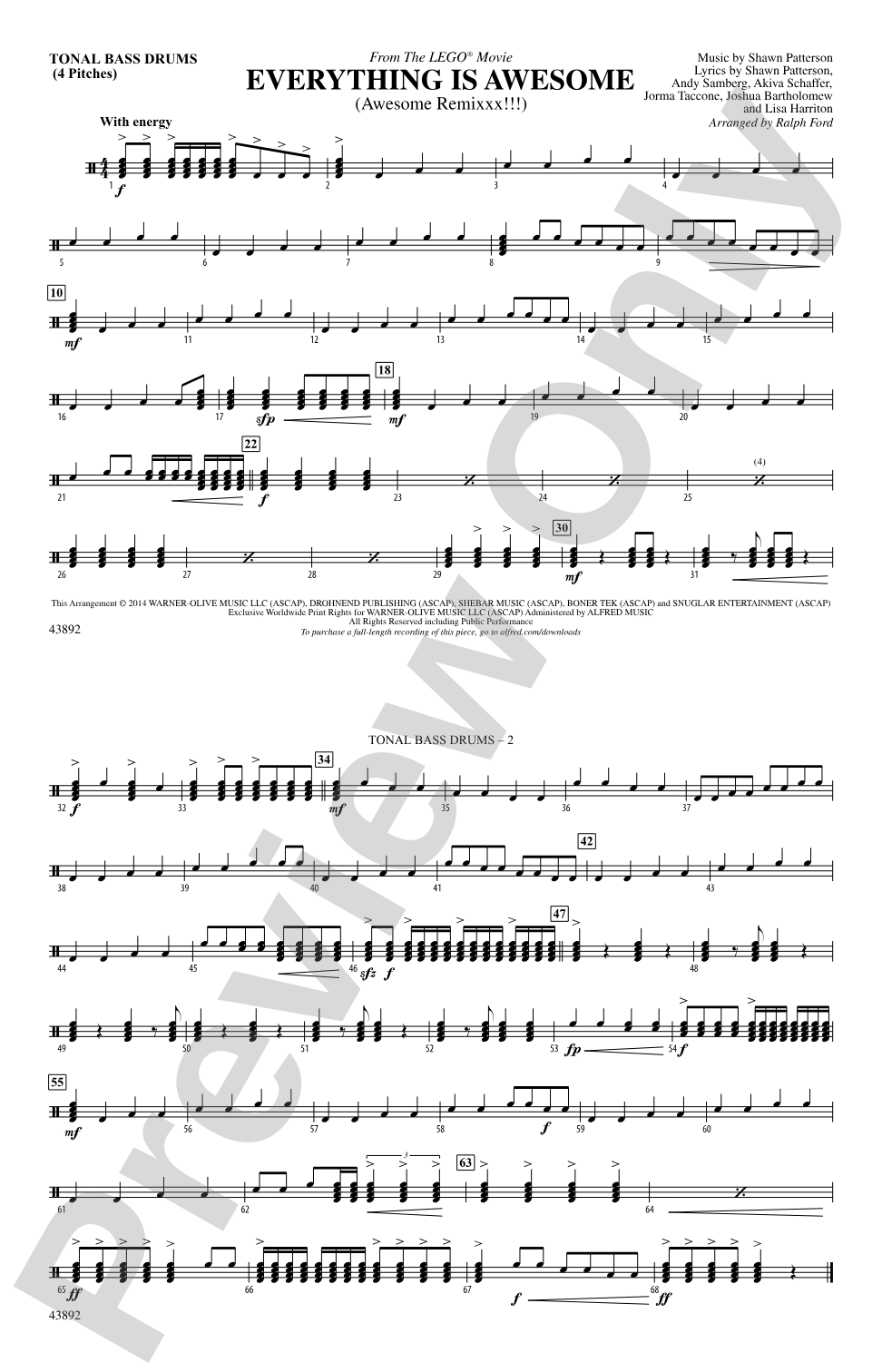Everything Is Awesome (from The Lego® Movie): Tonal Bass Drum
