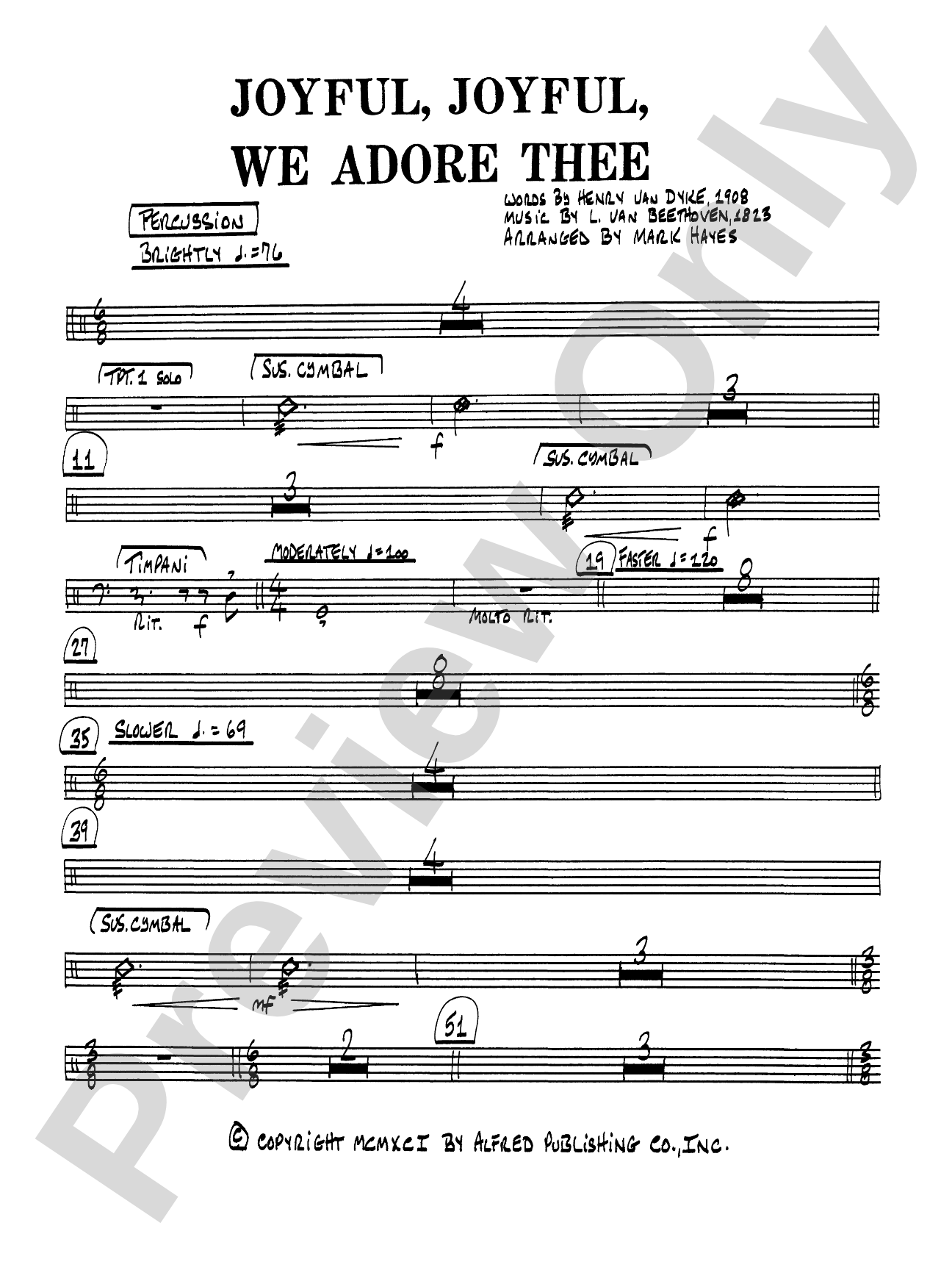 Joyful, Joyful, We Adore Thee: 1st Percussion