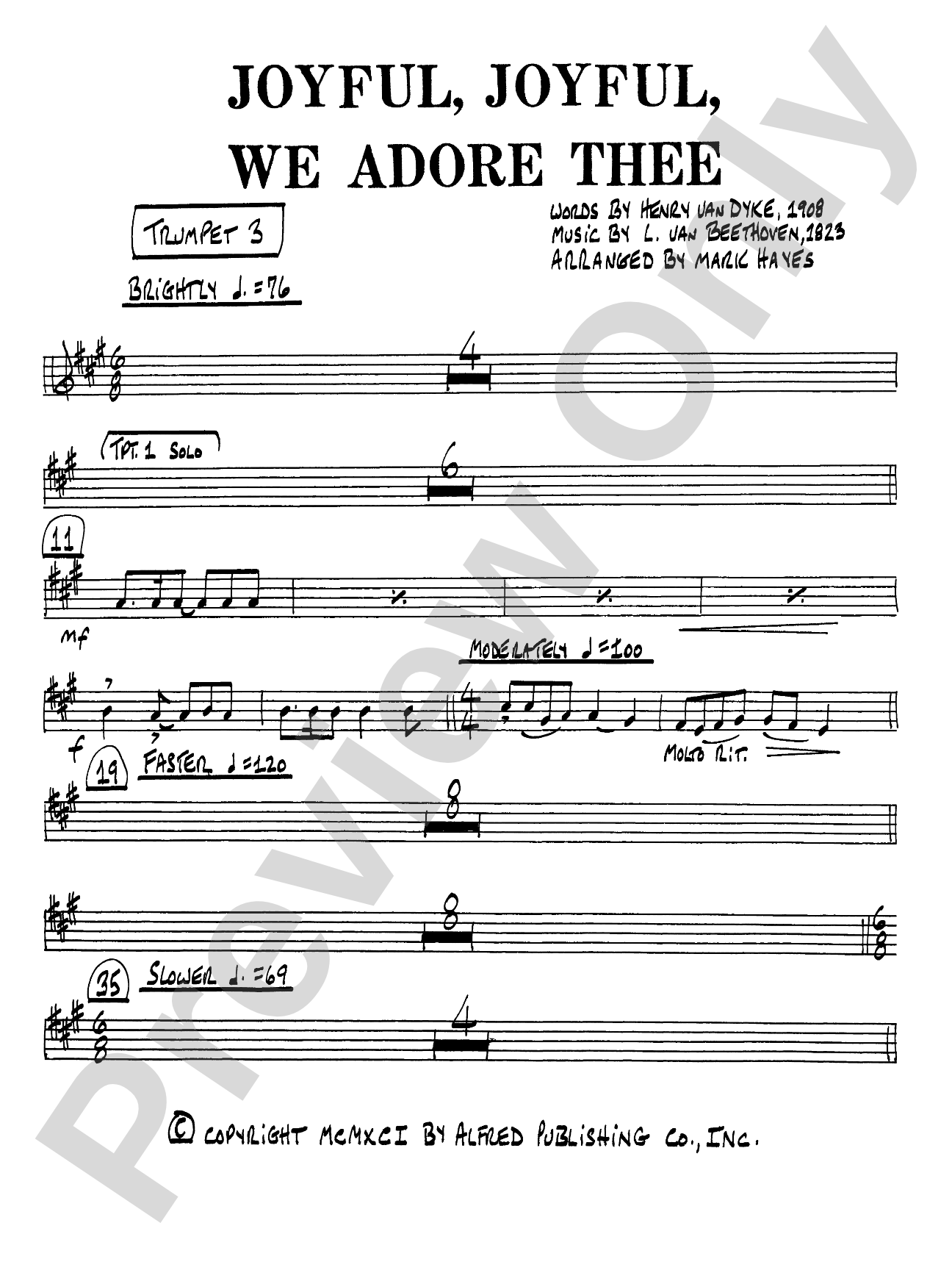 Joyful, Joyful, We Adore Thee: 3rd B-flat Trumpet