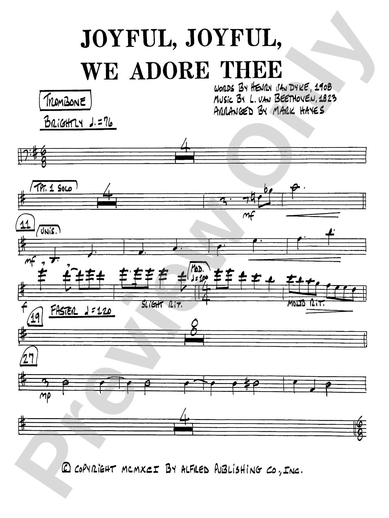 Joyful, Joyful, We Adore Thee: 1st Trombone