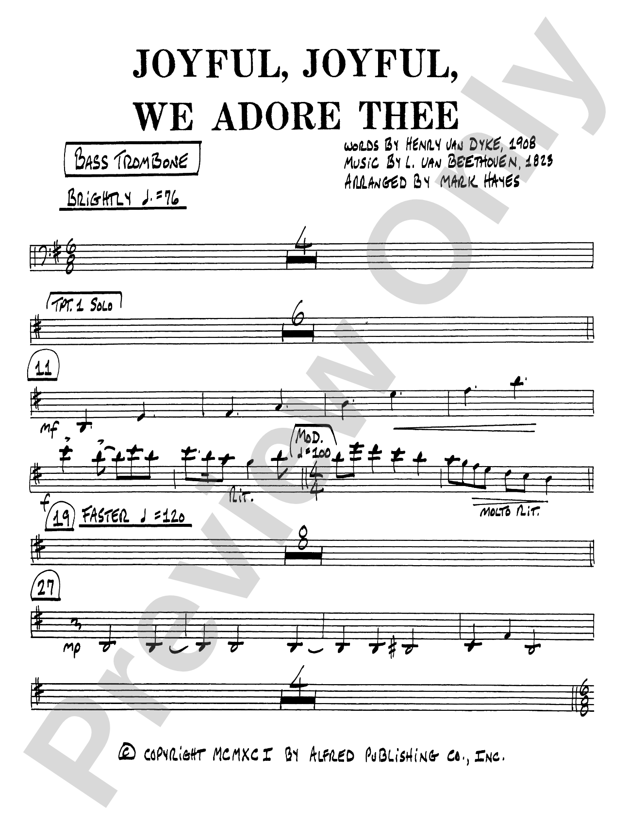 Joyful, Joyful, We Adore Thee: 4th Trombone