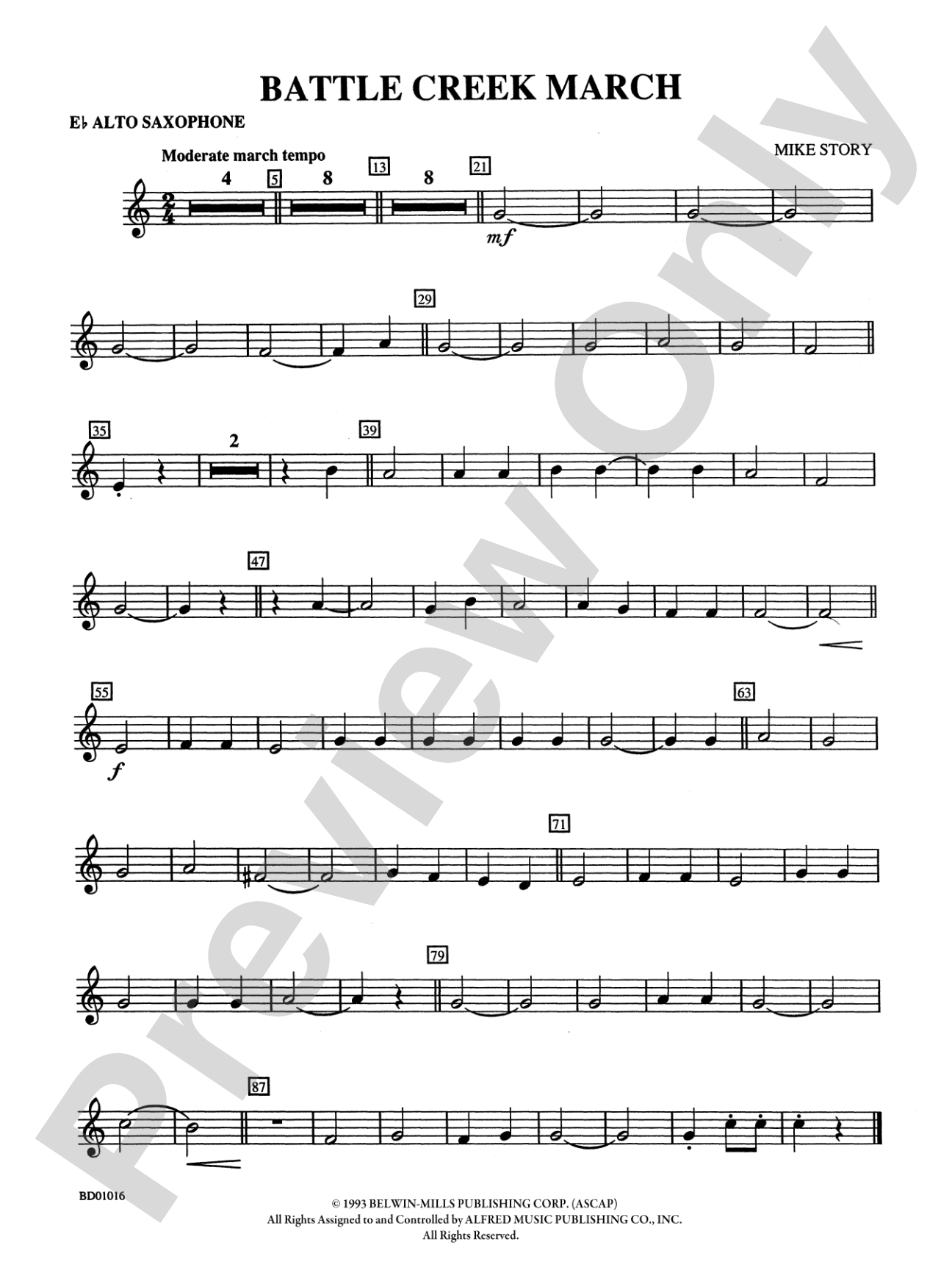Battle Creek March: E-flat Alto Saxophone