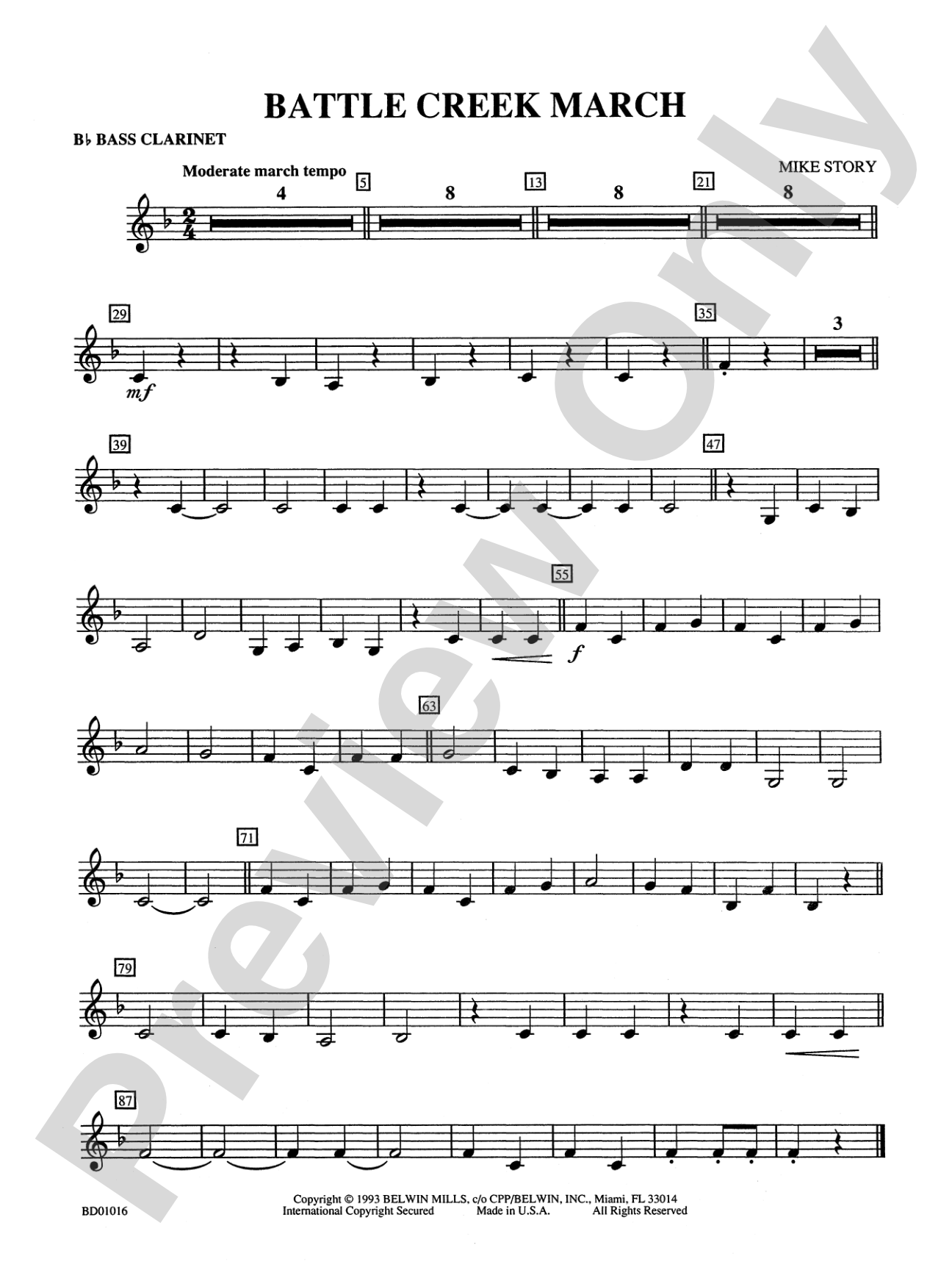 Battle Creek March: B-flat Bass Clarinet
