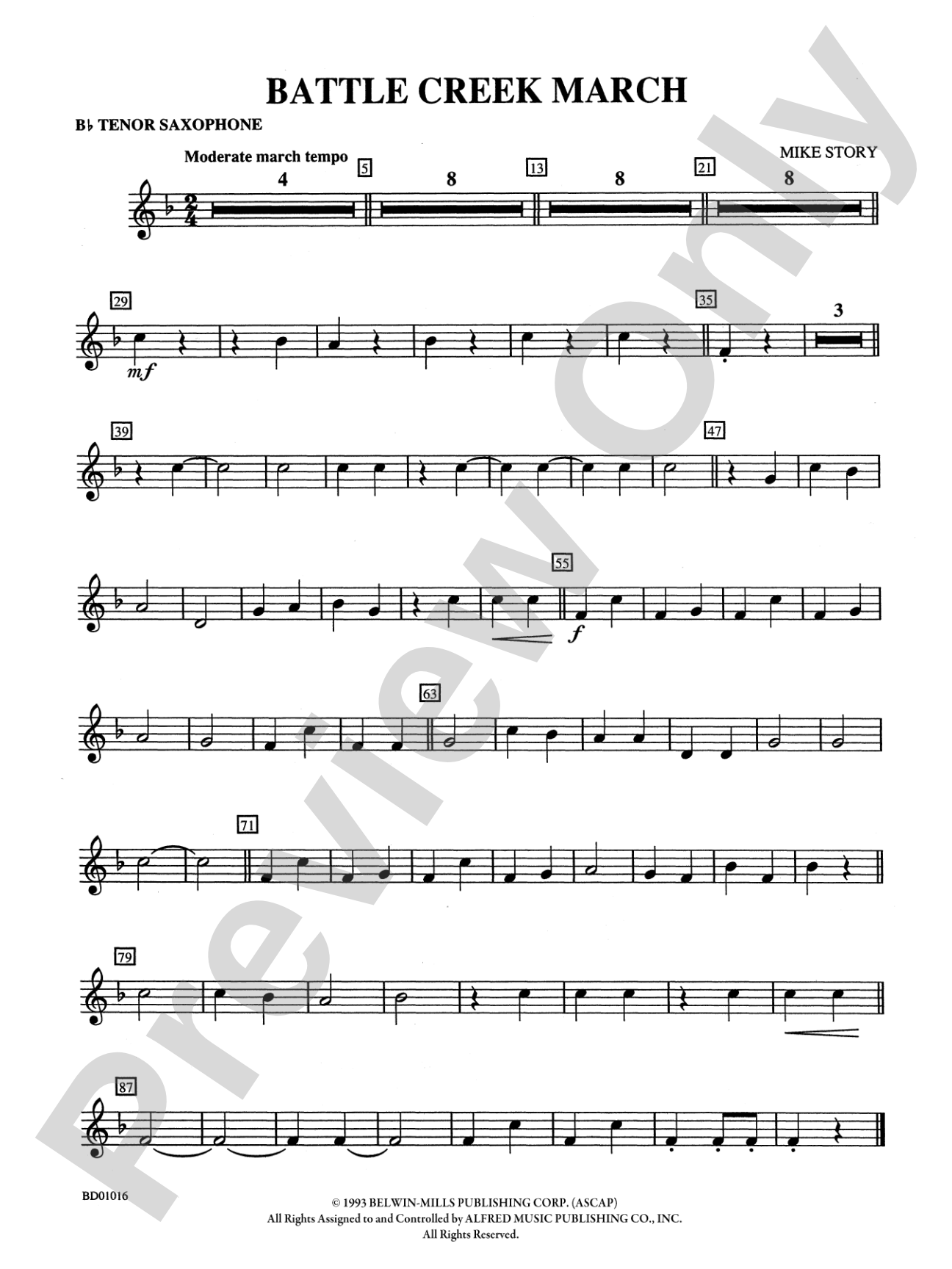 Battle Creek March: B-flat Tenor Saxophone