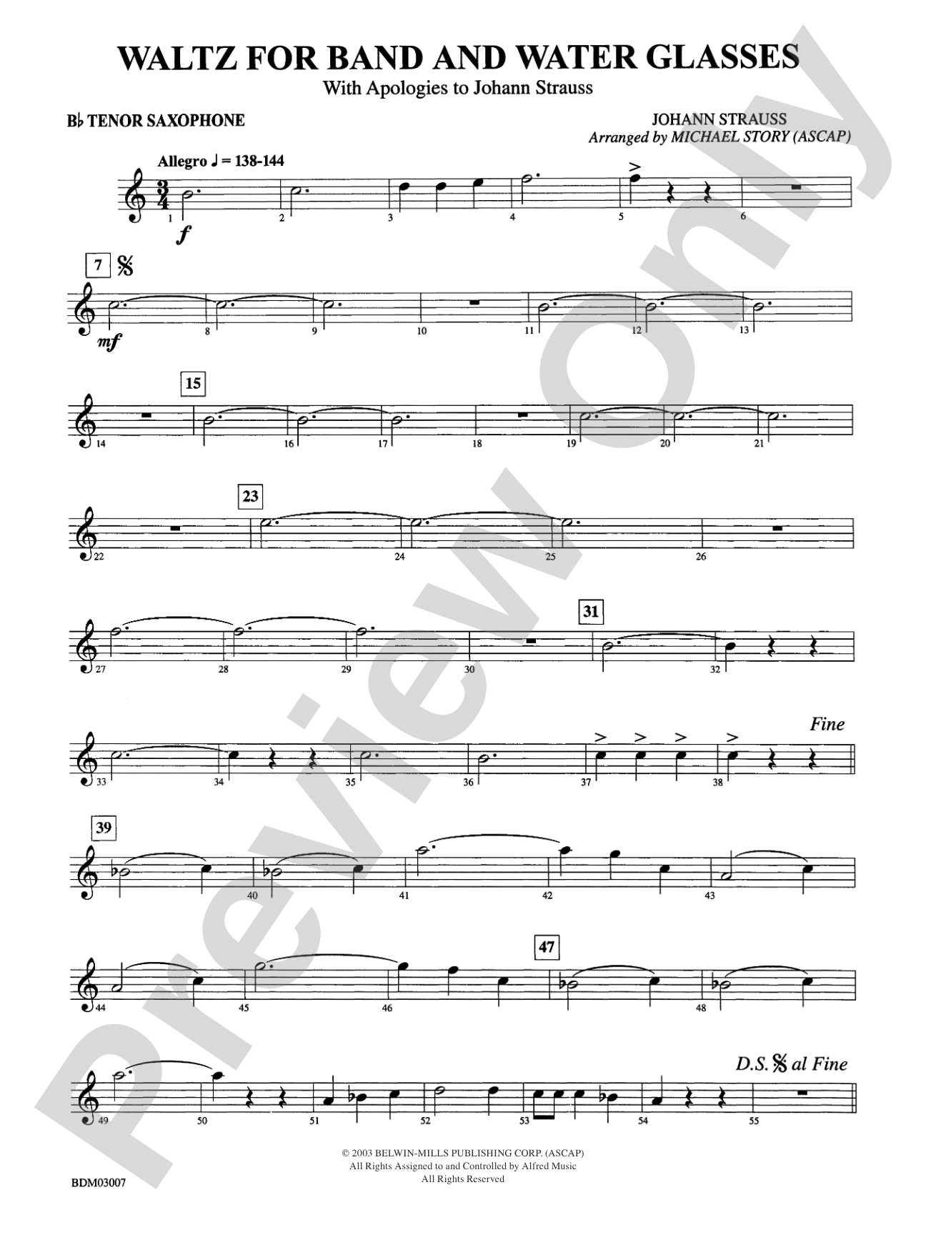 Waltz for Band and Water Glasses (with Apologies to Johann Strauss): B-flat Tenor Saxophone