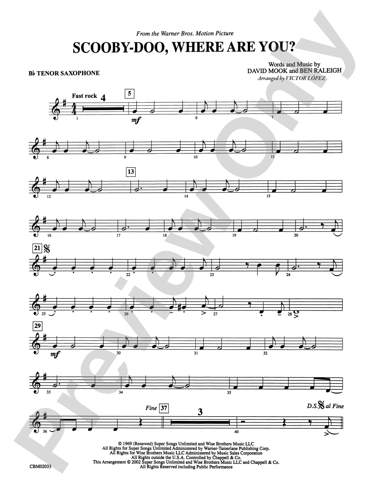 Scooby-Doo, Where Are You? (from Scooby-Doo): B-flat Tenor Saxophone