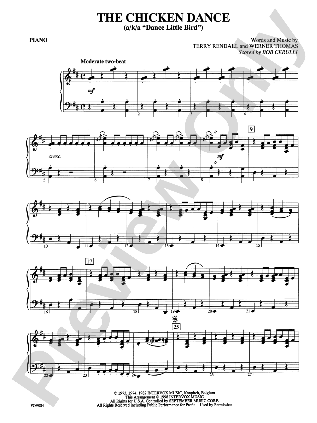 The Chicken Dance: Piano Accompaniment