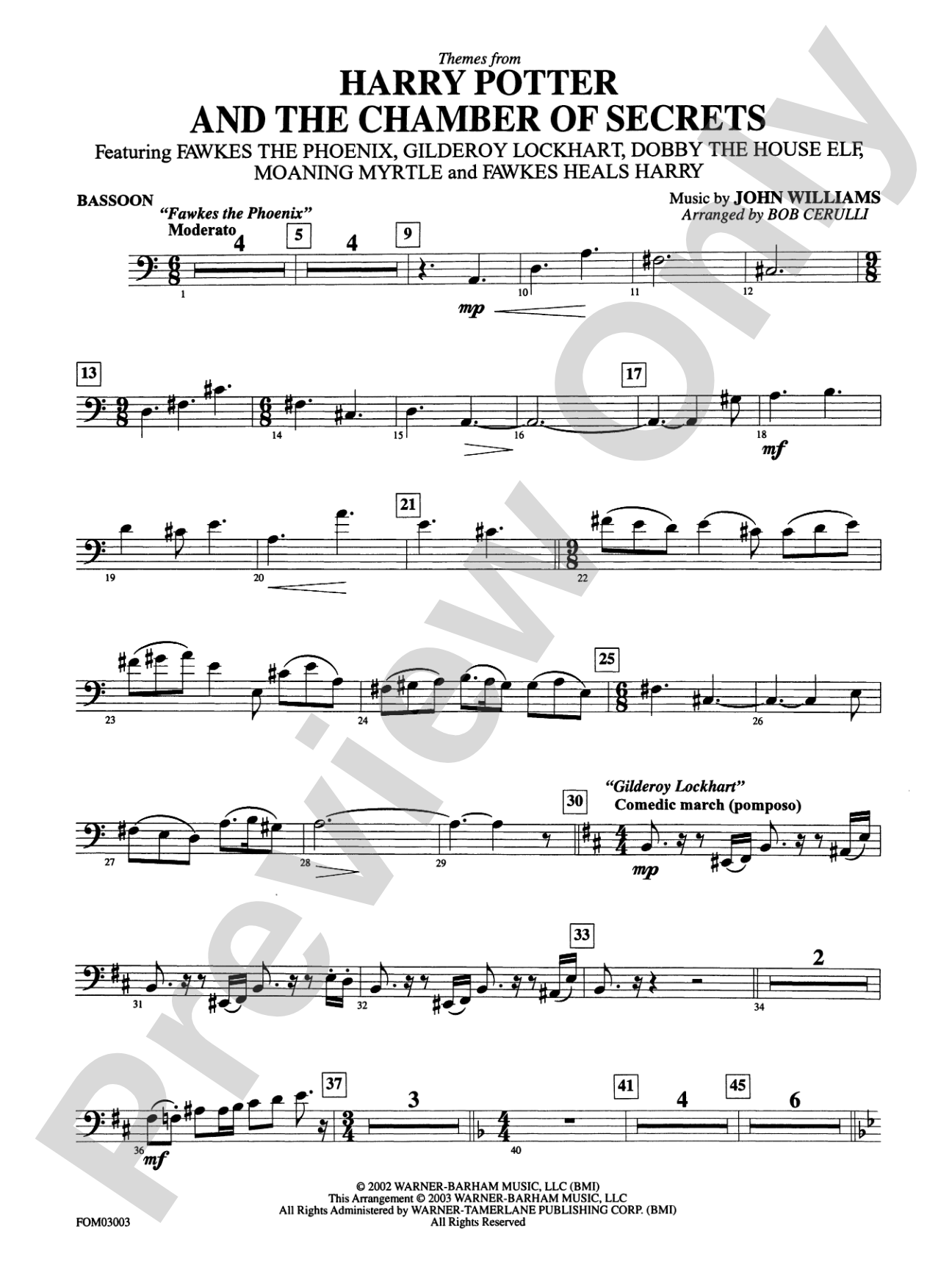 Harry Potter and the Chamber of Secrets, Themes from: Bassoon