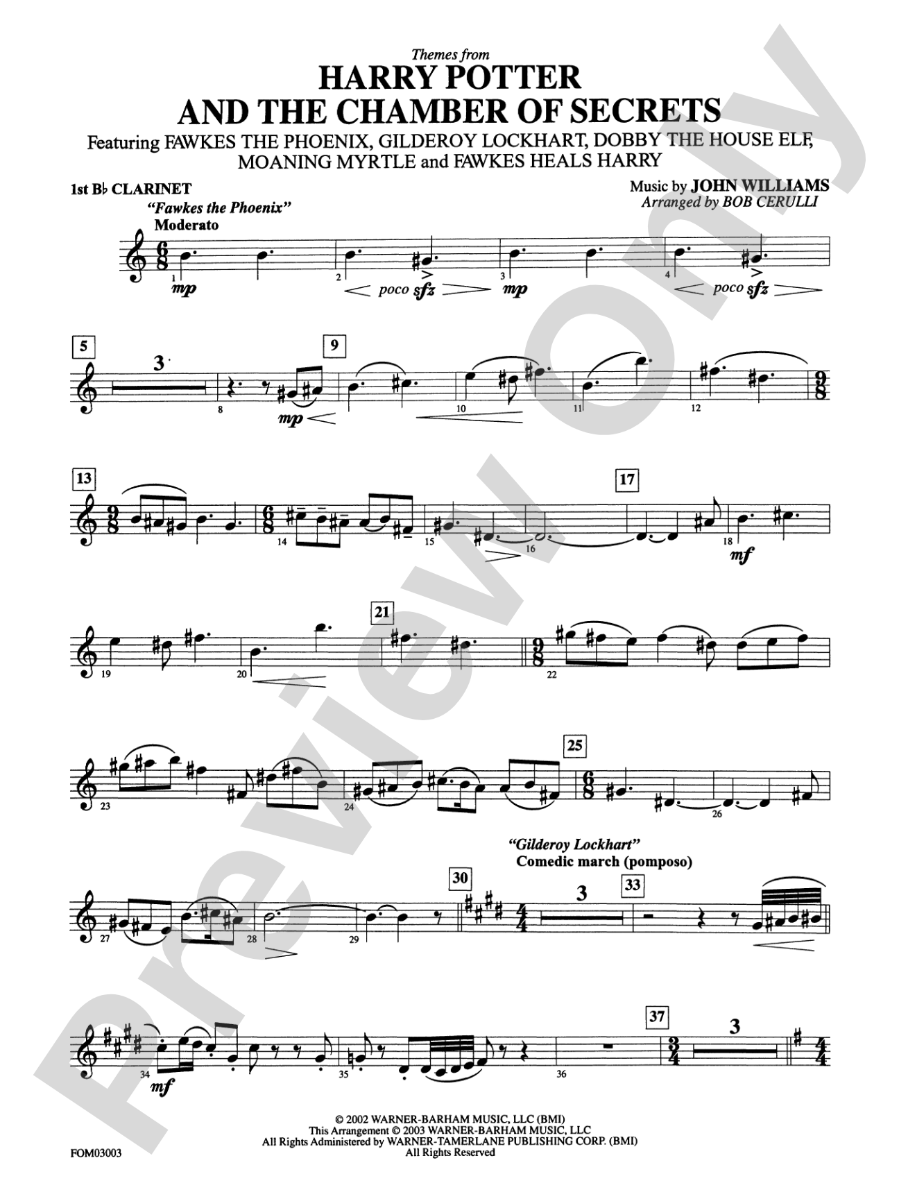 Harry Potter and the Chamber of Secrets, Themes from: 1st B-flat Clarinet