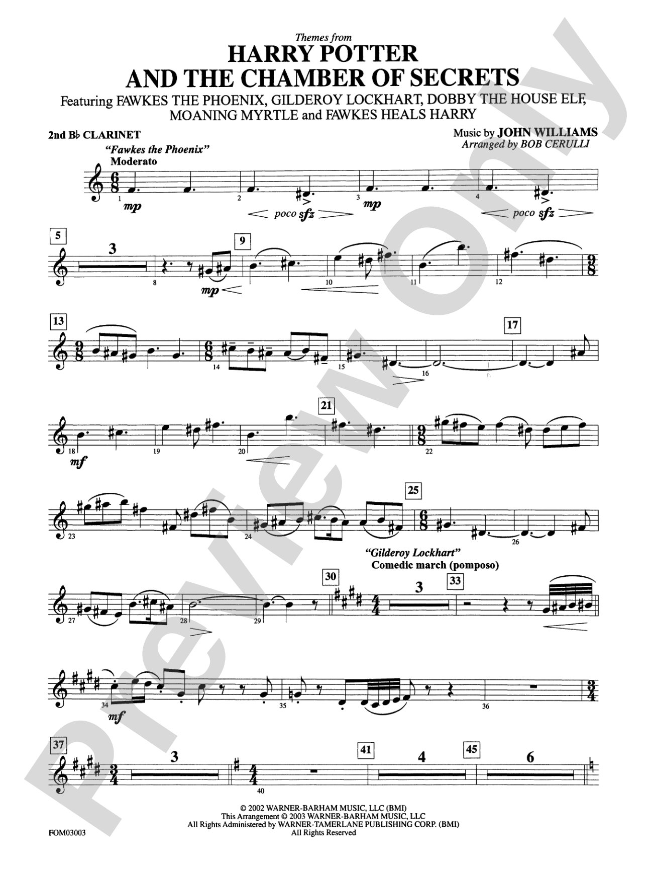Harry Potter and the Chamber of Secrets, Themes from: 2nd B-flat Clarinet