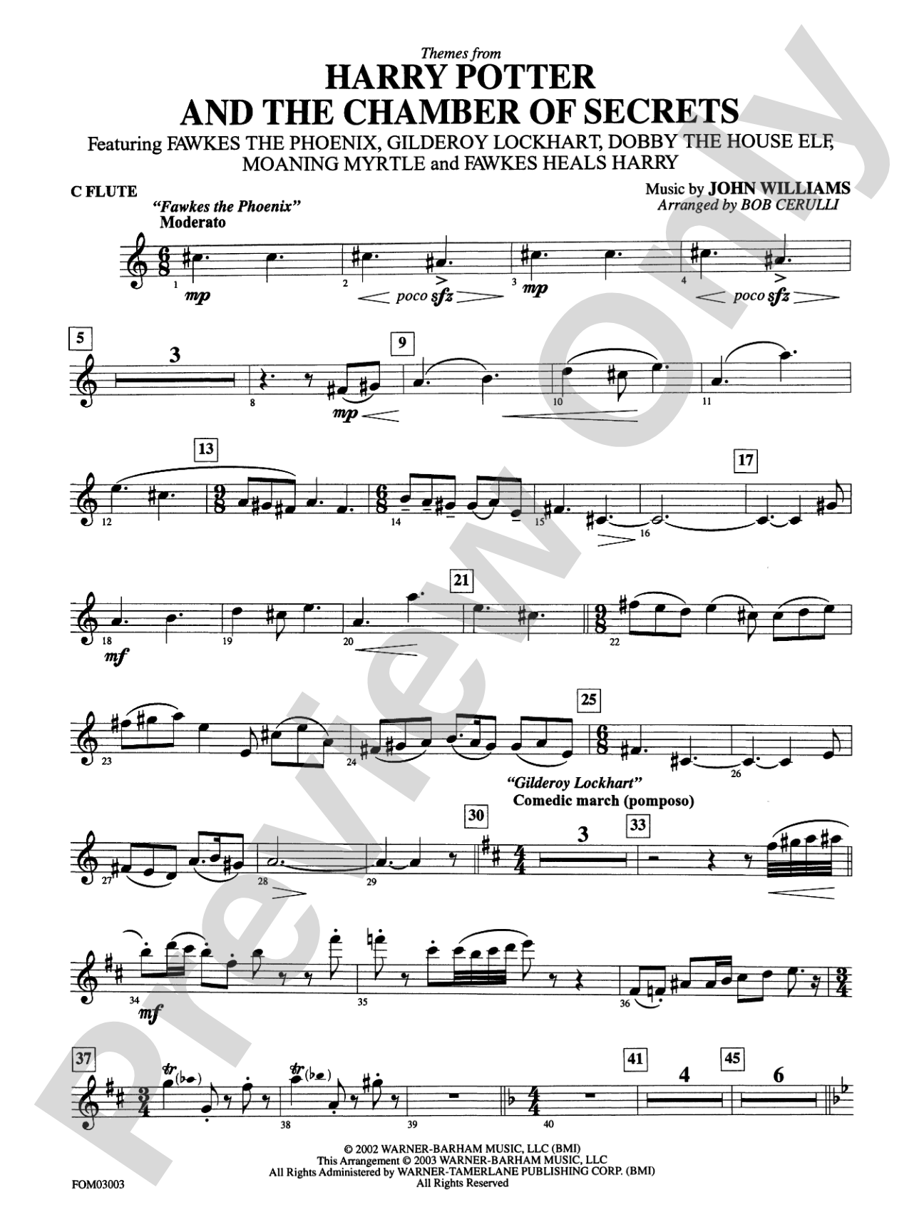 Harry Potter and the Chamber of Secrets, Themes from: Flute