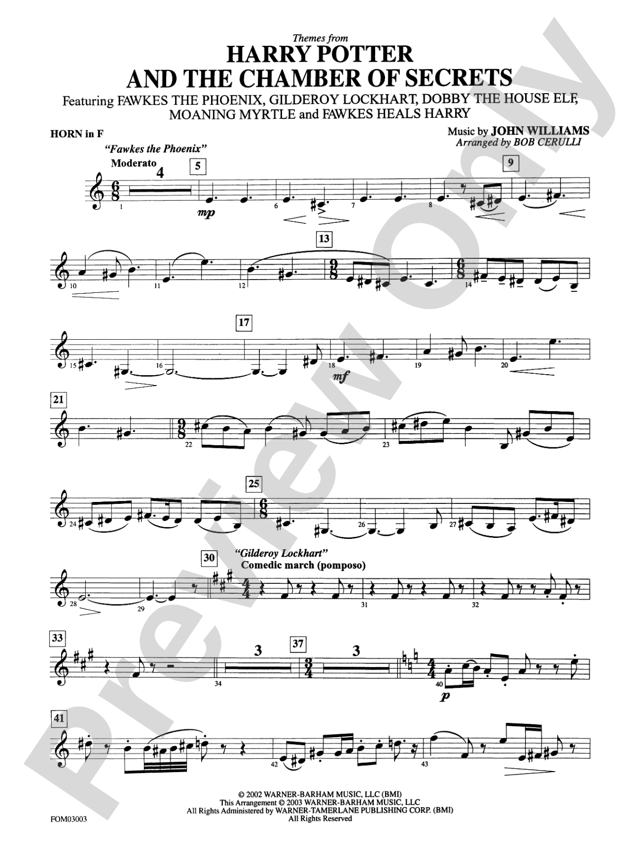 Harry Potter and the Chamber of Secrets, Themes from: 1st F Horn