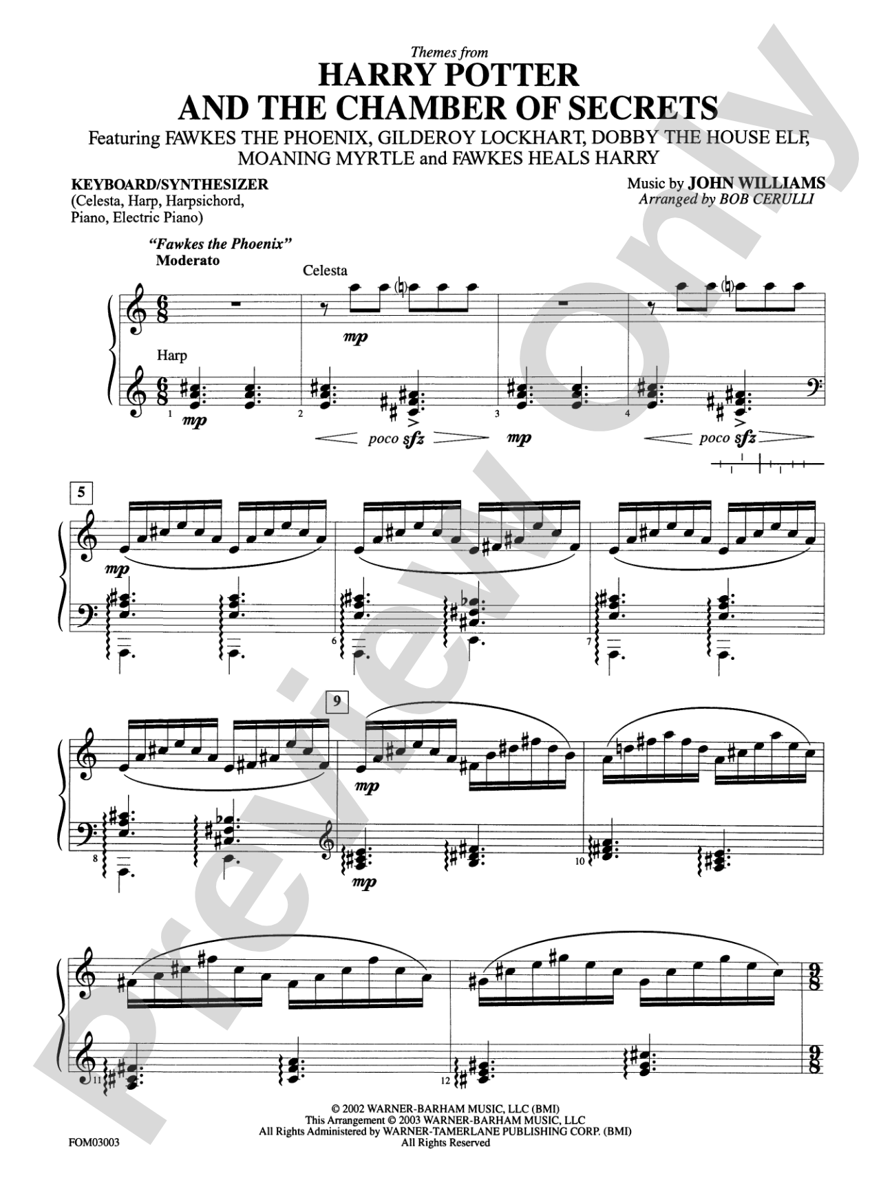 Harry Potter and the Chamber of Secrets, Themes from: Piano Accompaniment