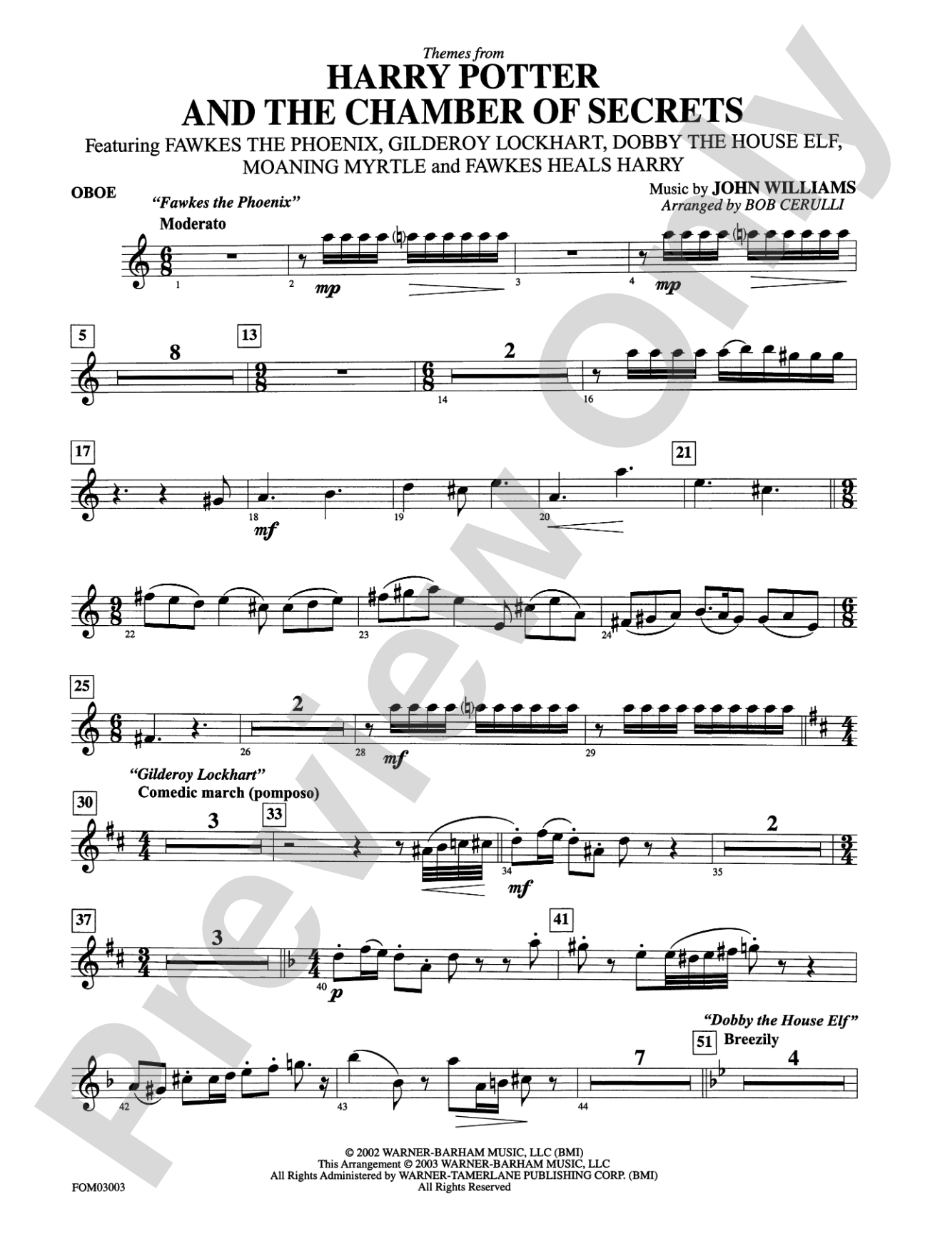 Harry Potter and the Chamber of Secrets, Themes from: Oboe