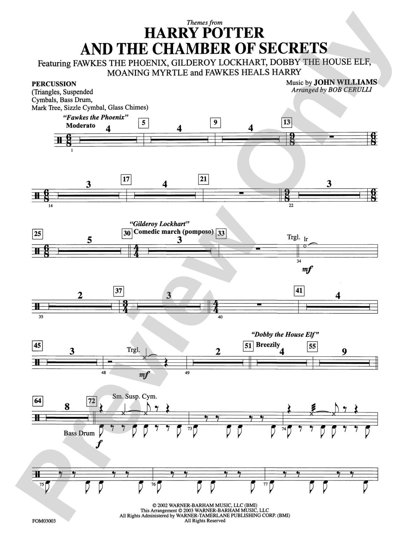 Harry Potter and the Chamber of Secrets, Themes from: 1st Percussion