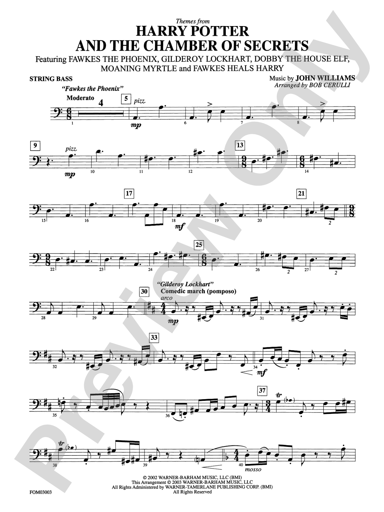 Harry Potter and the Chamber of Secrets, Themes from: String Bass