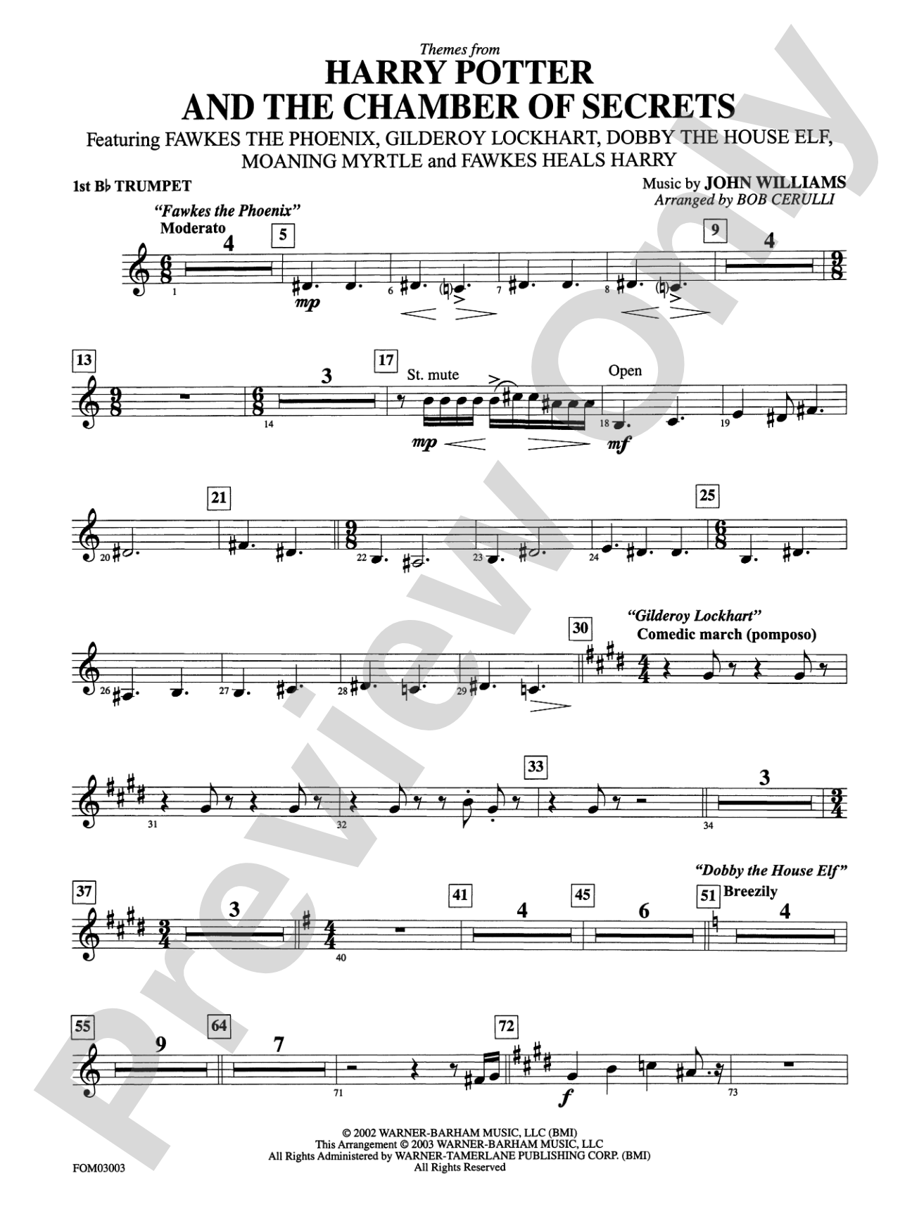 Harry Potter and the Chamber of Secrets, Themes from: 1st B-flat Trumpet