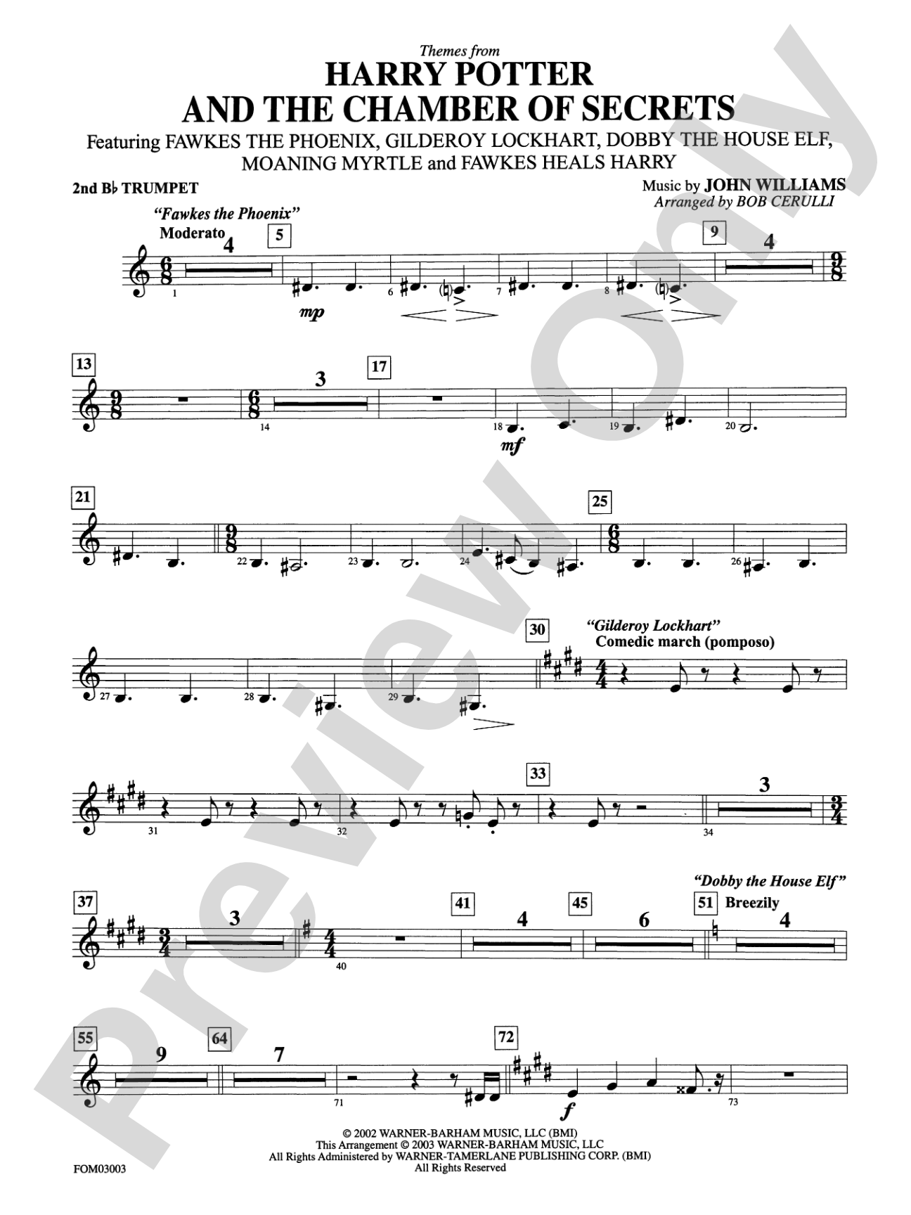 Harry Potter and the Chamber of Secrets, Themes from: 2nd B-flat Trumpet