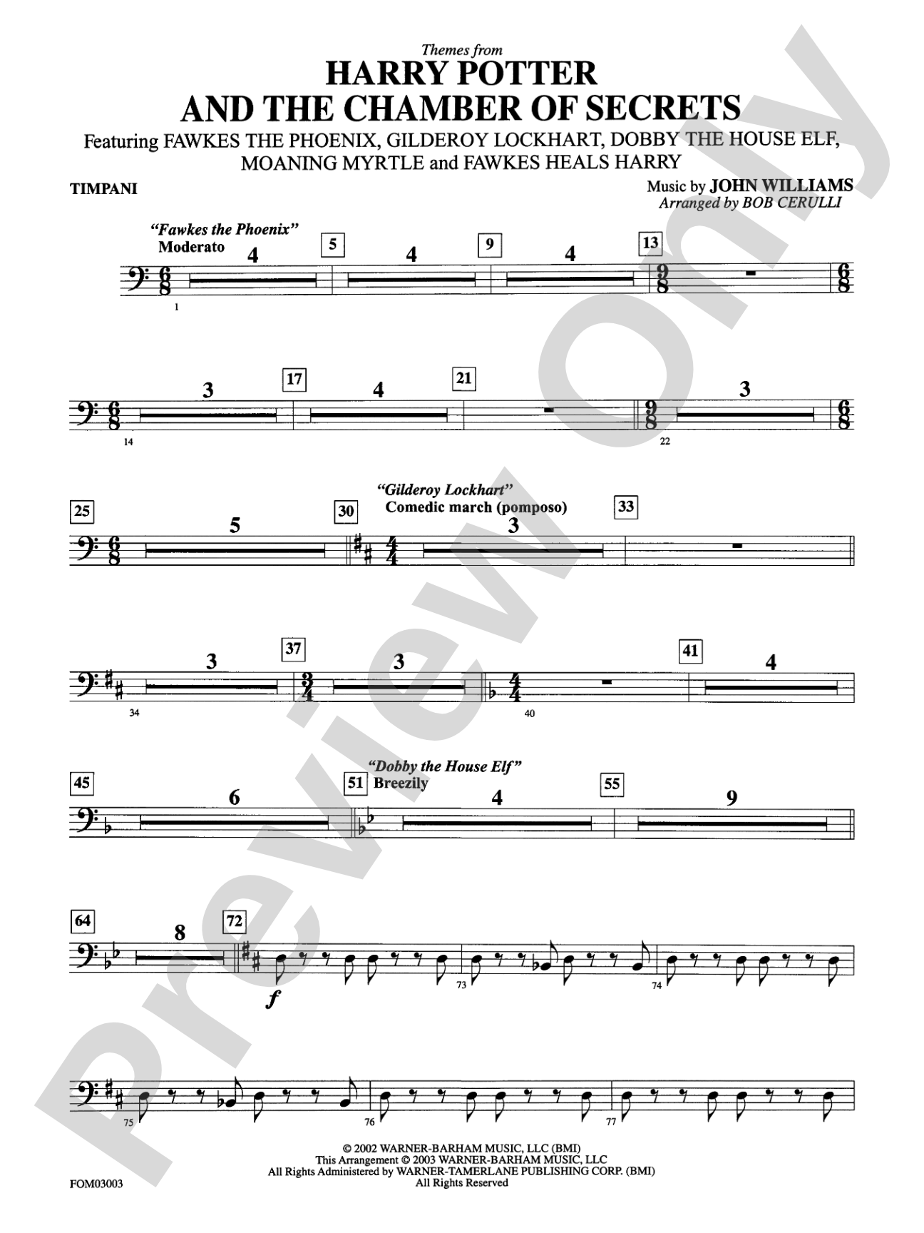 Harry Potter and the Chamber of Secrets, Themes from: Timpani