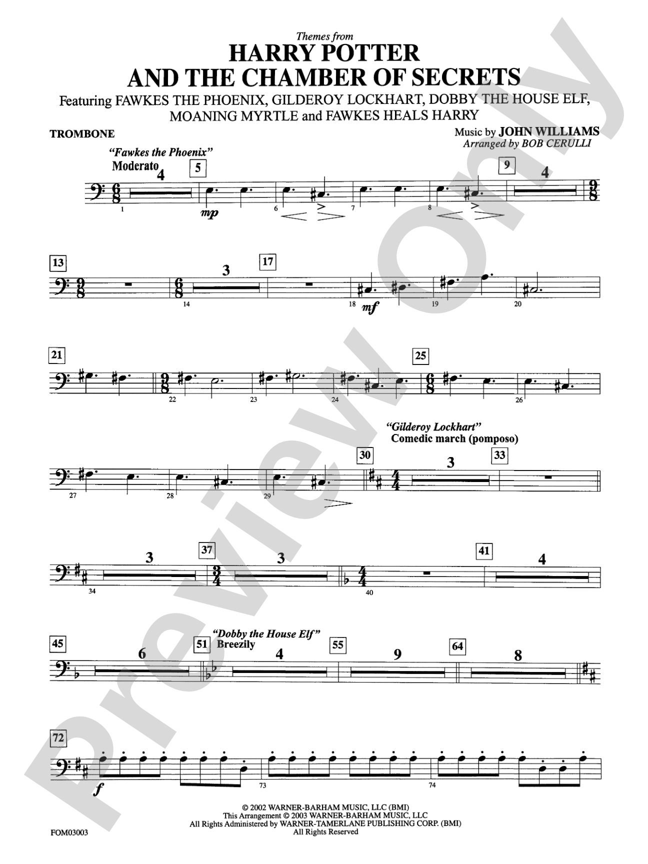 Harry Potter and the Chamber of Secrets, Themes from: 1st Trombone