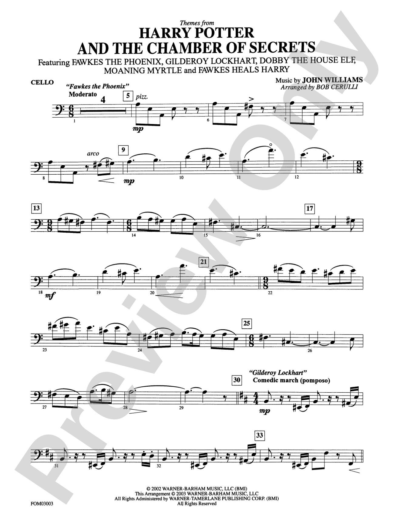 Harry Potter and the Chamber of Secrets, Themes from: Cello